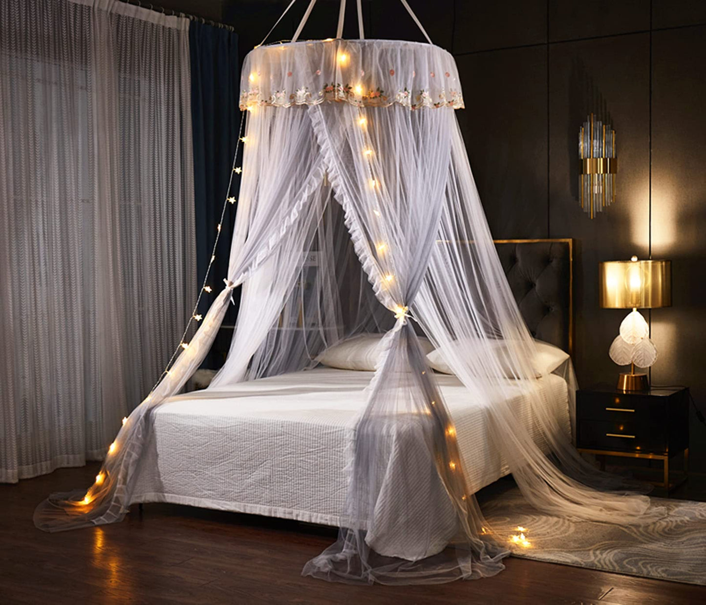 Princess Bed Canopy Bed Canopy Curtain- Double Layer Sheer Mesh Dome Bed Curtain