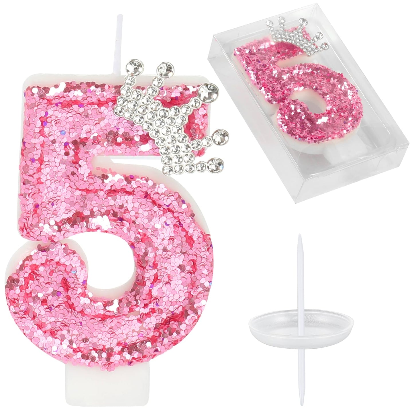 Glitter Birthday Number Candles, Crown Birthday Candles for Cake