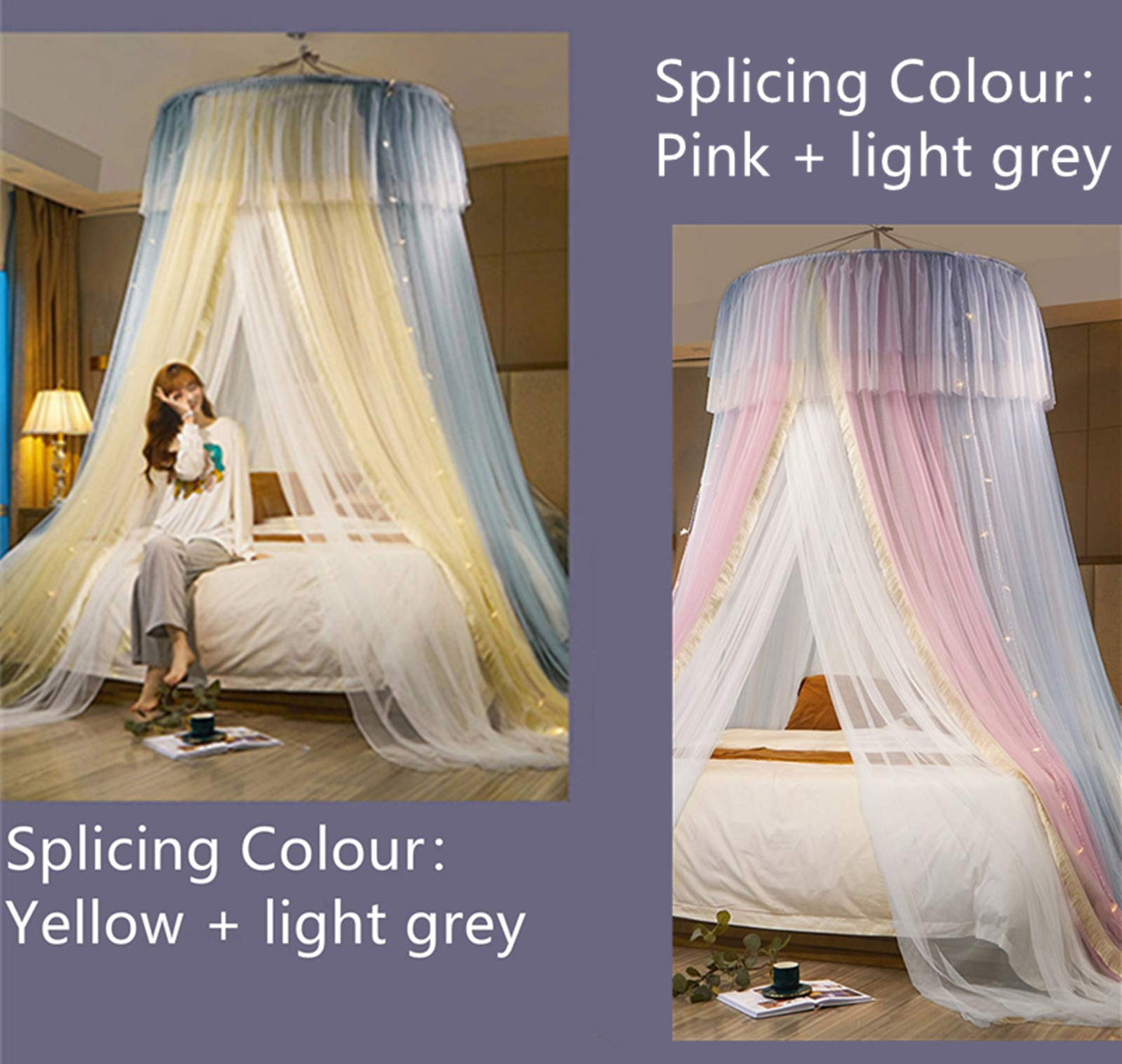 Princess Bed Canopy Bed Canopy Curtain- Double Layer Sheer Mesh Dome Bed Curtain