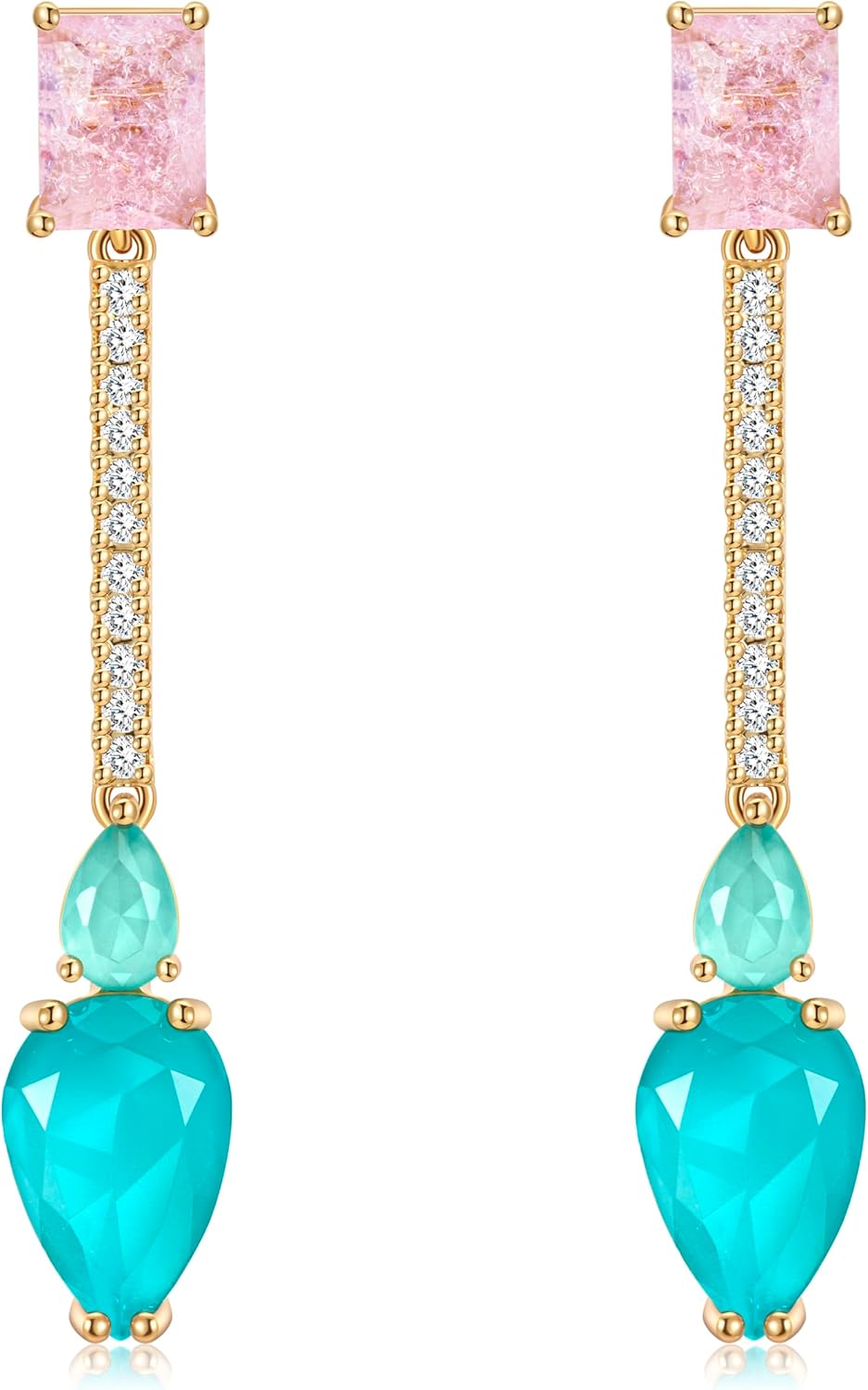 Crystal Teardrop Dangle Drop Earrings for Women Rhinestone Cubic Zirconia Birthstone Pink Blue Chandelier Earrings