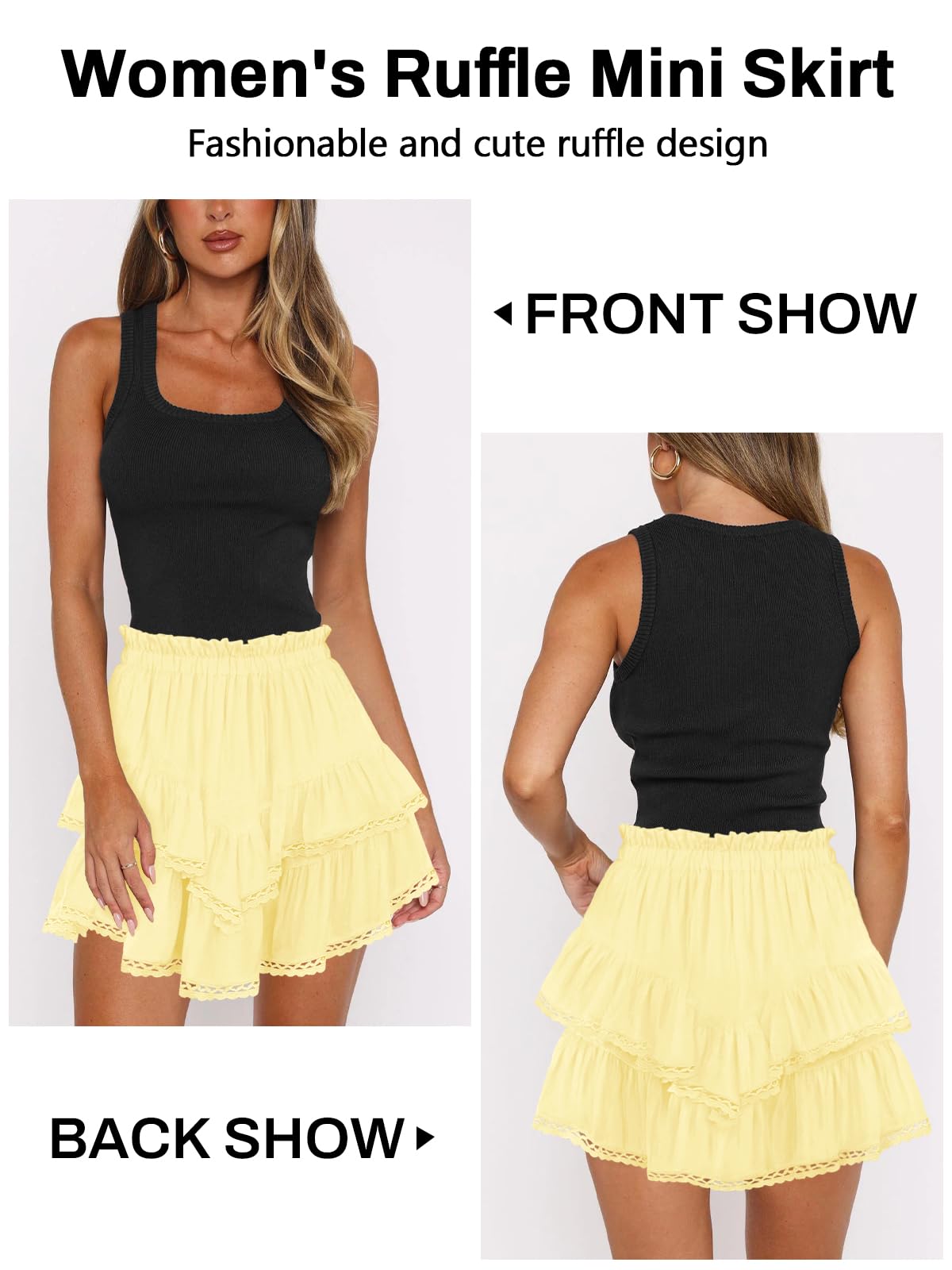 Women's High Waist Ruffle Mini Skirt Lace Trim Flowy Shorts