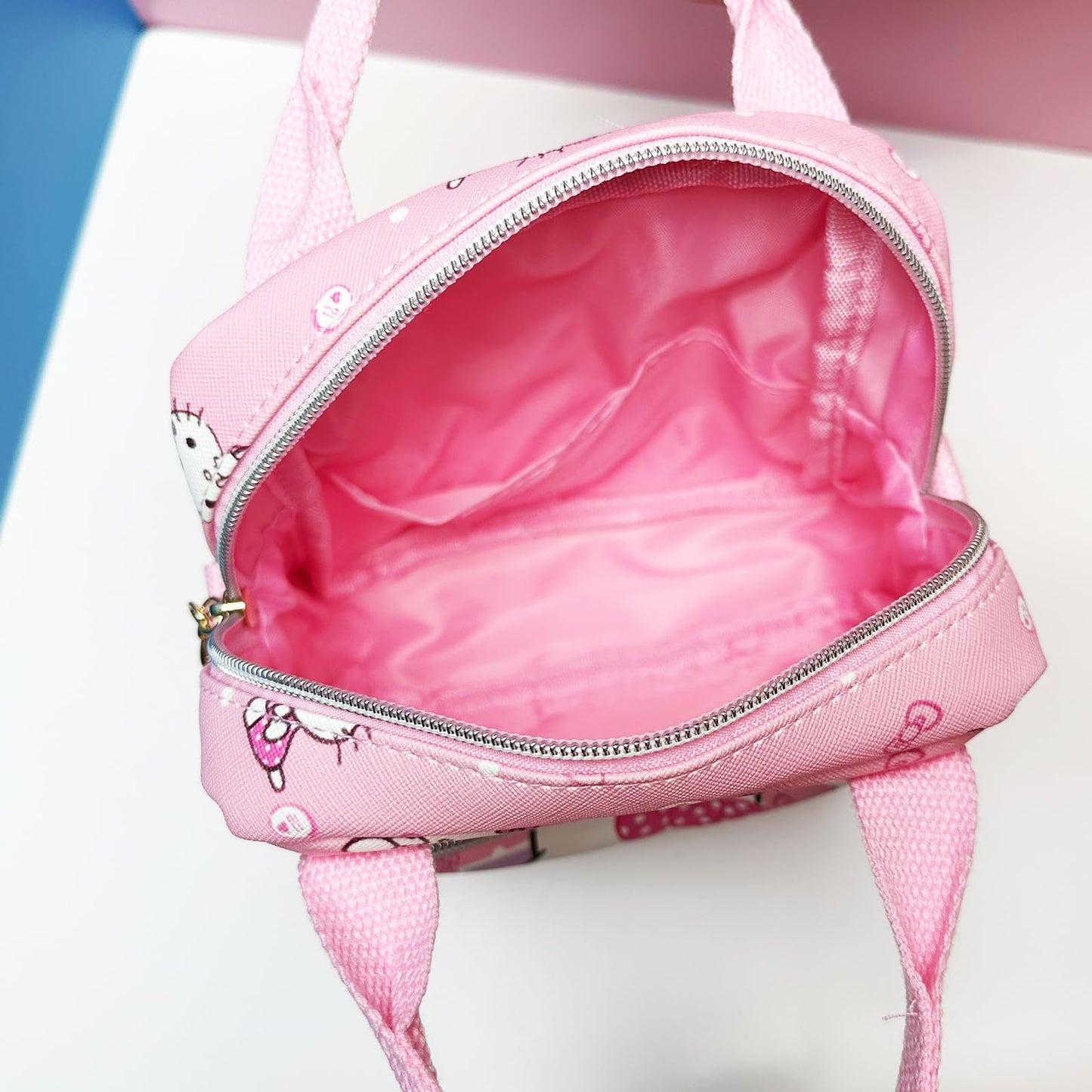 Kawaii Kitty PU Crossbody Bag with Handles Adjustable Shoulder Strap and Bracelet, Handbag with Zipper, Wallet Purse