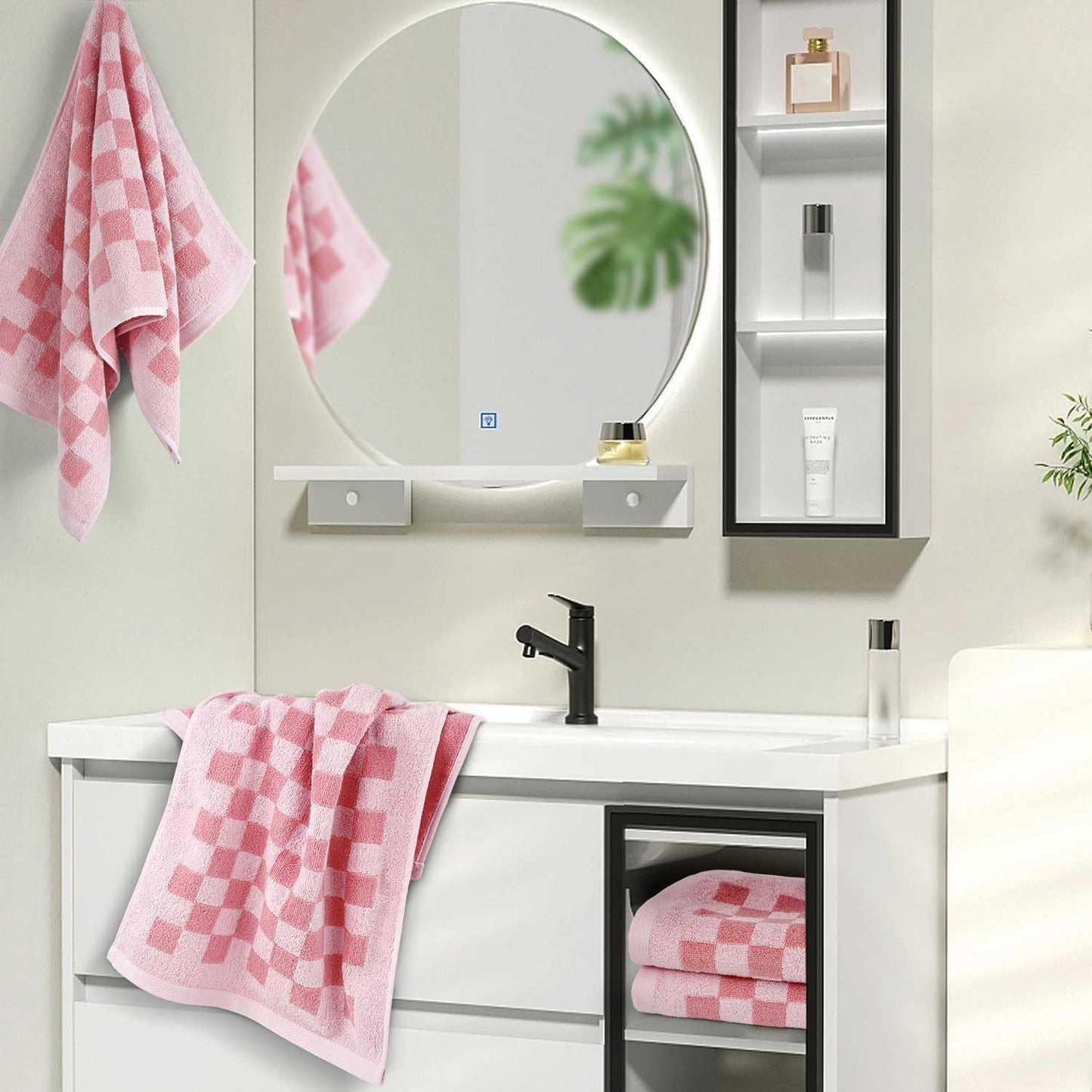 Checkered Soft Cotton Hand Towels 4 Pack Lightweight Absorbent Towels 29x13 Inches