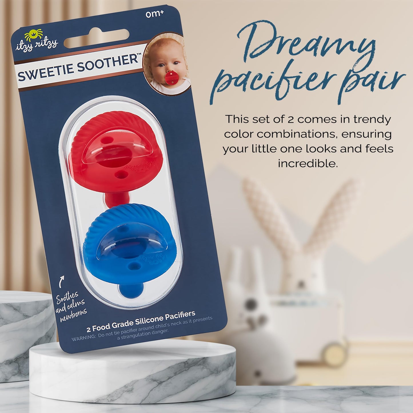 Silicone Pacifiers for Newborn - Sweetie Soother Pacifiers Feature Collapsible Handle & Two Air Holes for Added Safety