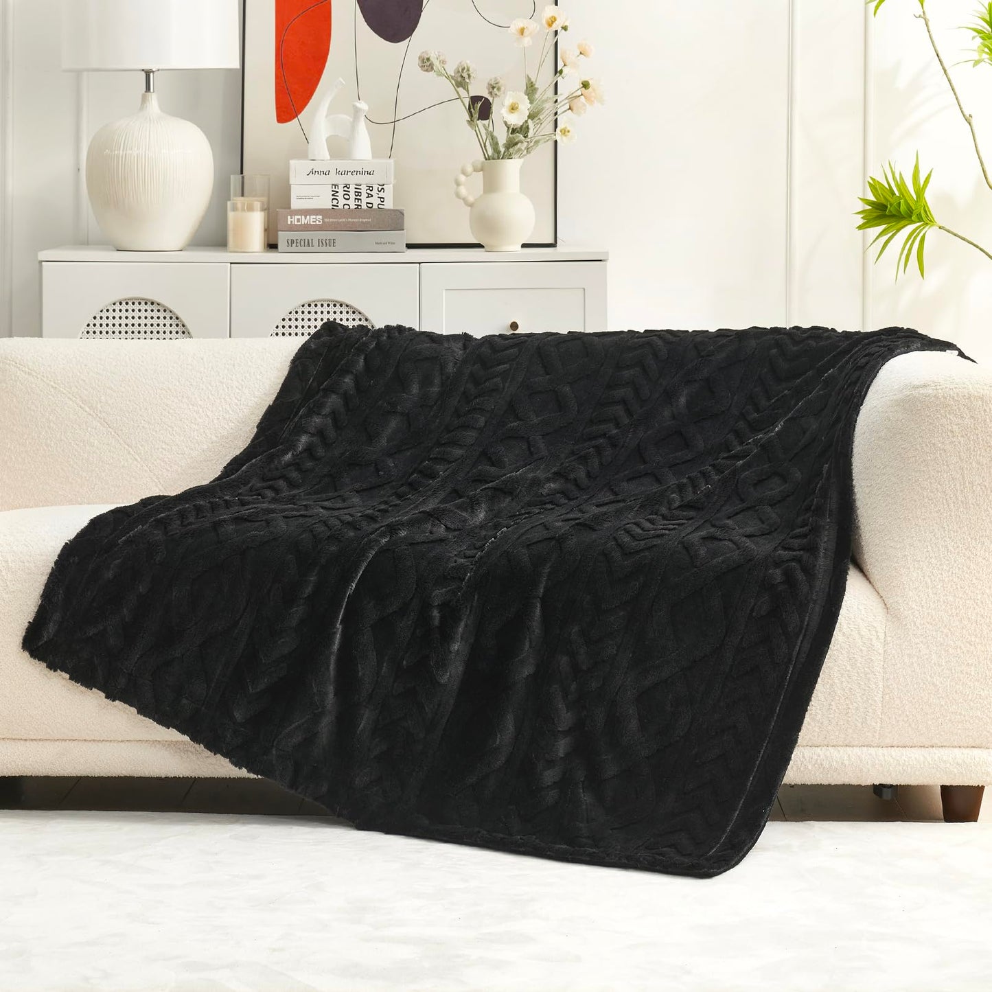 Cozy Bliss Faux Fur Throw Blanket Cozy Warm Plush Striped