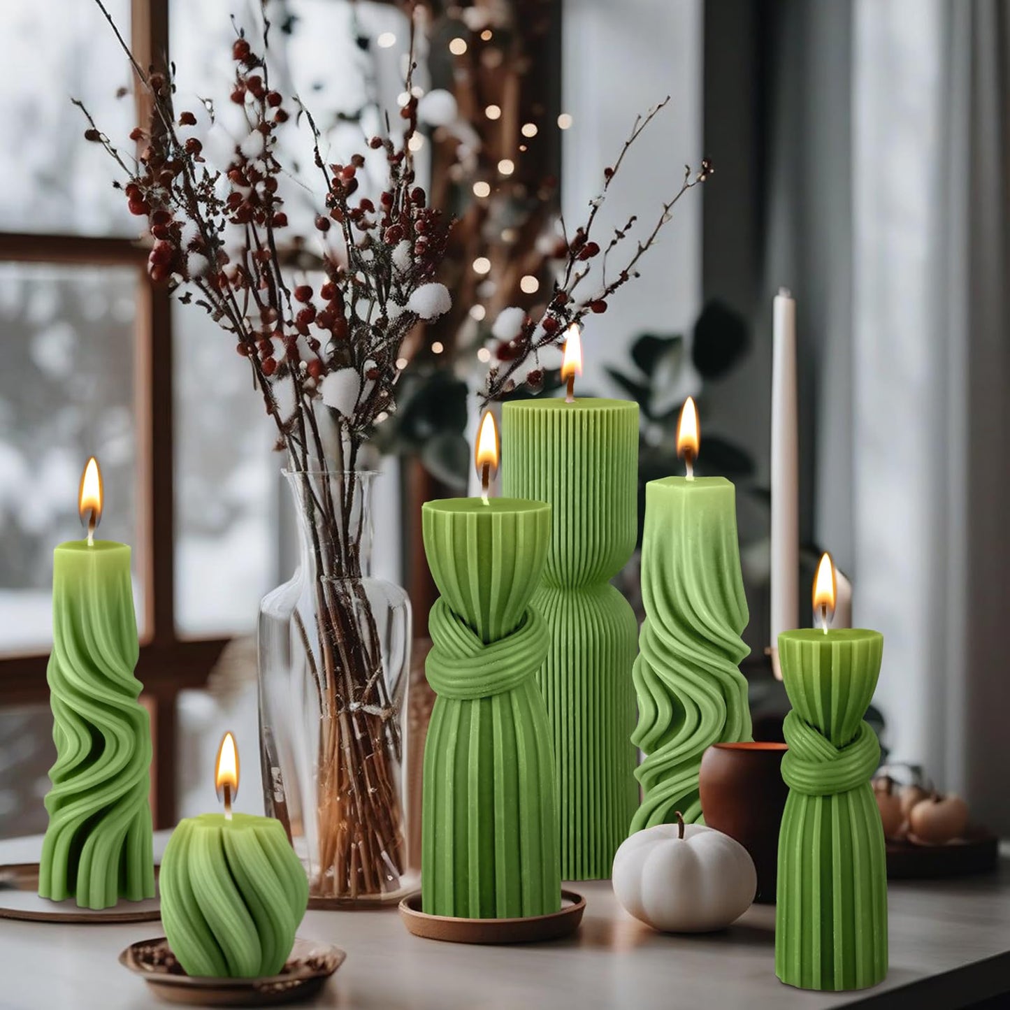 Modern Pillar Candles Ribbed Decorative Candle - Scented Ribbed Decor for Home