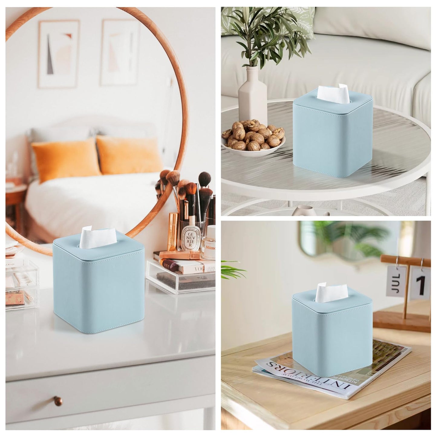 Square Tissue Box Cover with Magnetic Closure - PU Leather