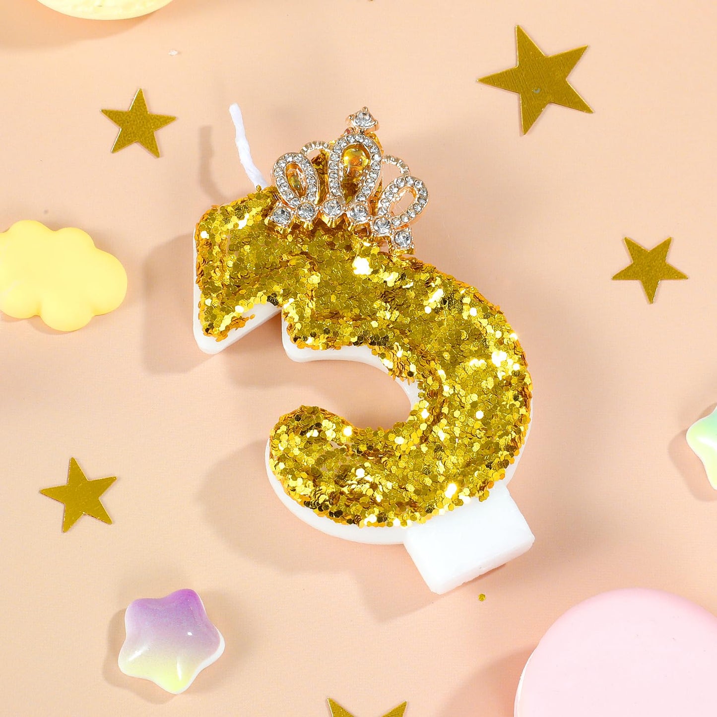 Glitter Birthday Number Candles, Crown Birthday Candles for Cake