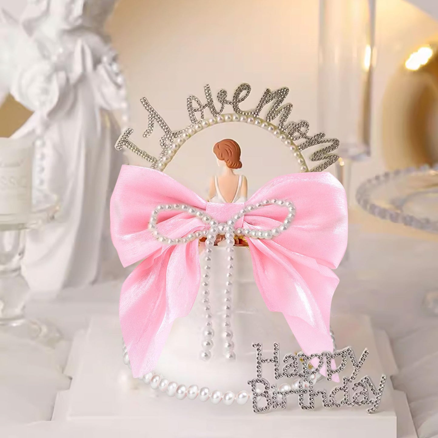 Coquette Pearl Bow Cake Decor