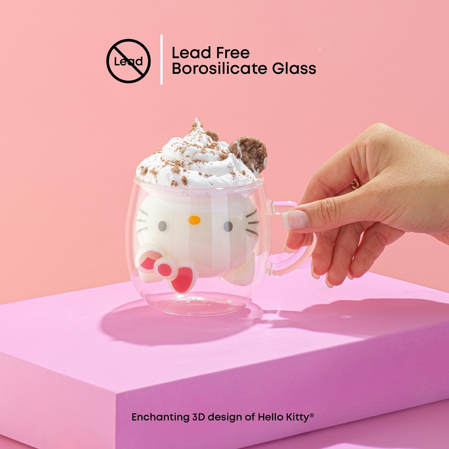 Hello Kitty 3D Espresso Cup, 5.5 oz Double Wall Glass Cup with 3D Design