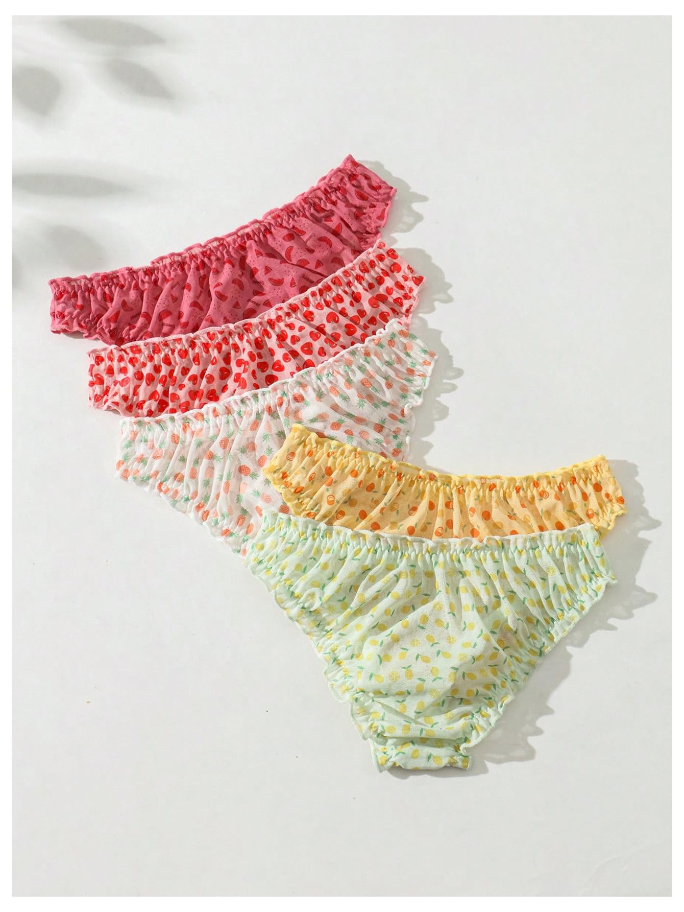 Women's 5pack Floral Print Low Rise Panty Set Frill Trim Textured Soft Underwear