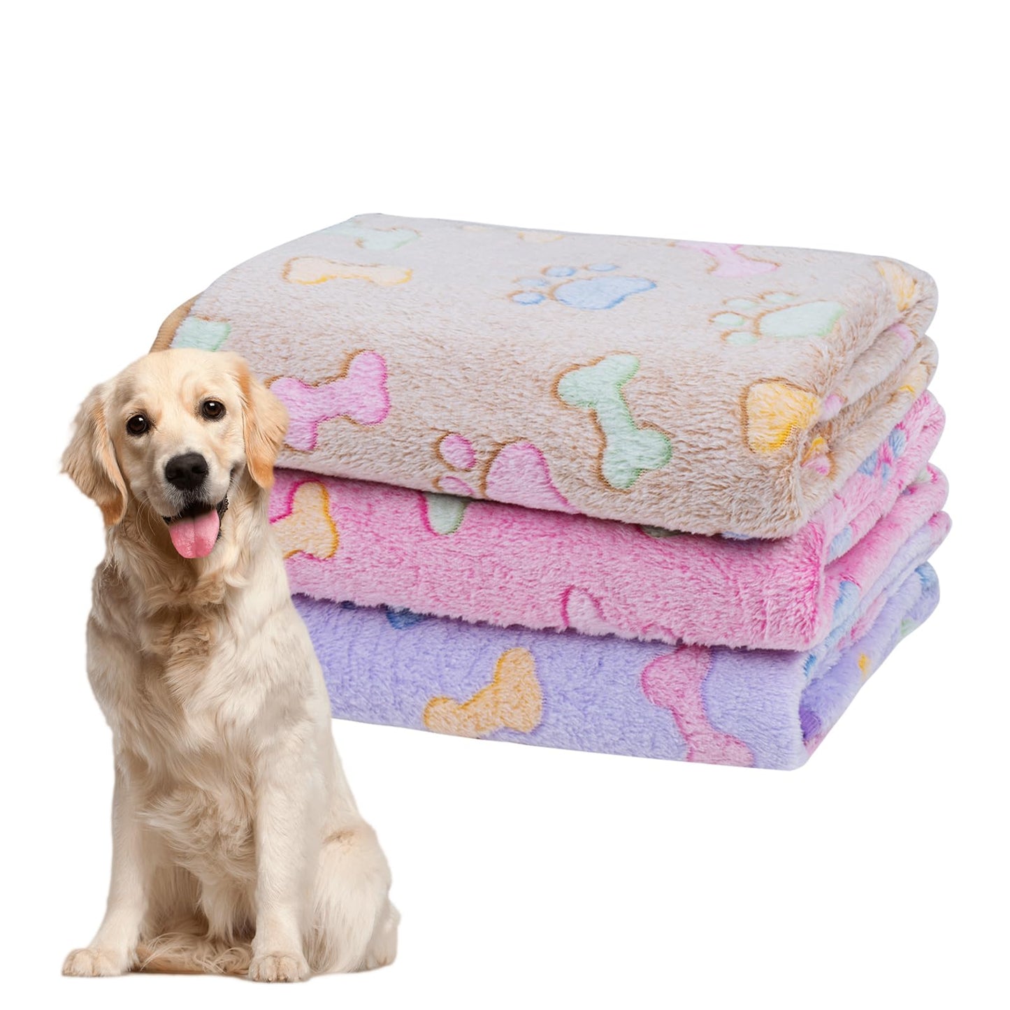 Soft Fluffy Fleece Blanket for Small, Medium and Large Dogs - Paw Print Pink Pet Blanket