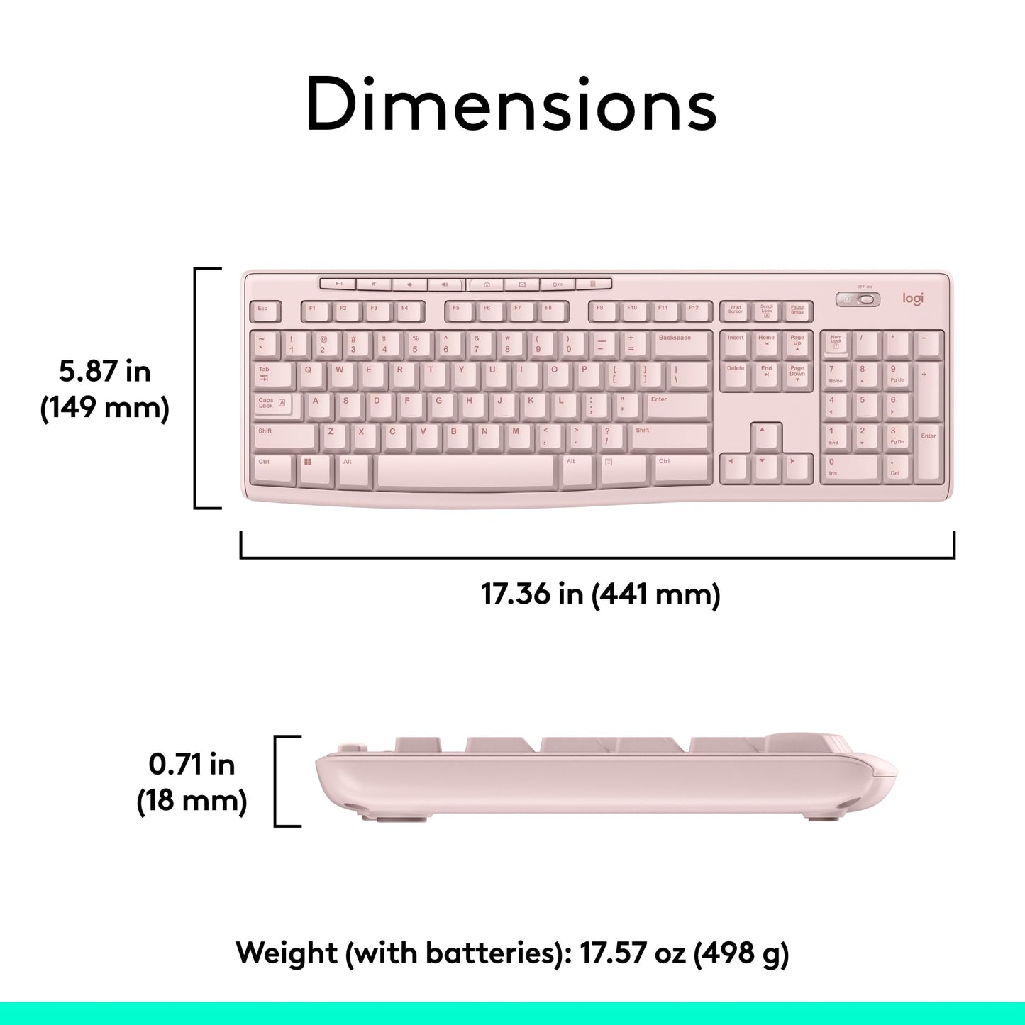 Rose Wireless Keyboard and Mouse Combo – 2.4 GHz, Compact Mouse, 8 Multimedia Shortcuts, Long-Lasting 2-Year Battery, Compatible with Windows PC & Laptop