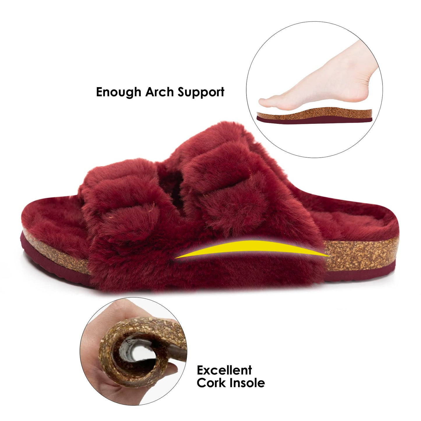 Womens Open Toe Slipper with Cozy Lining, Faux Fur Slide Sandals