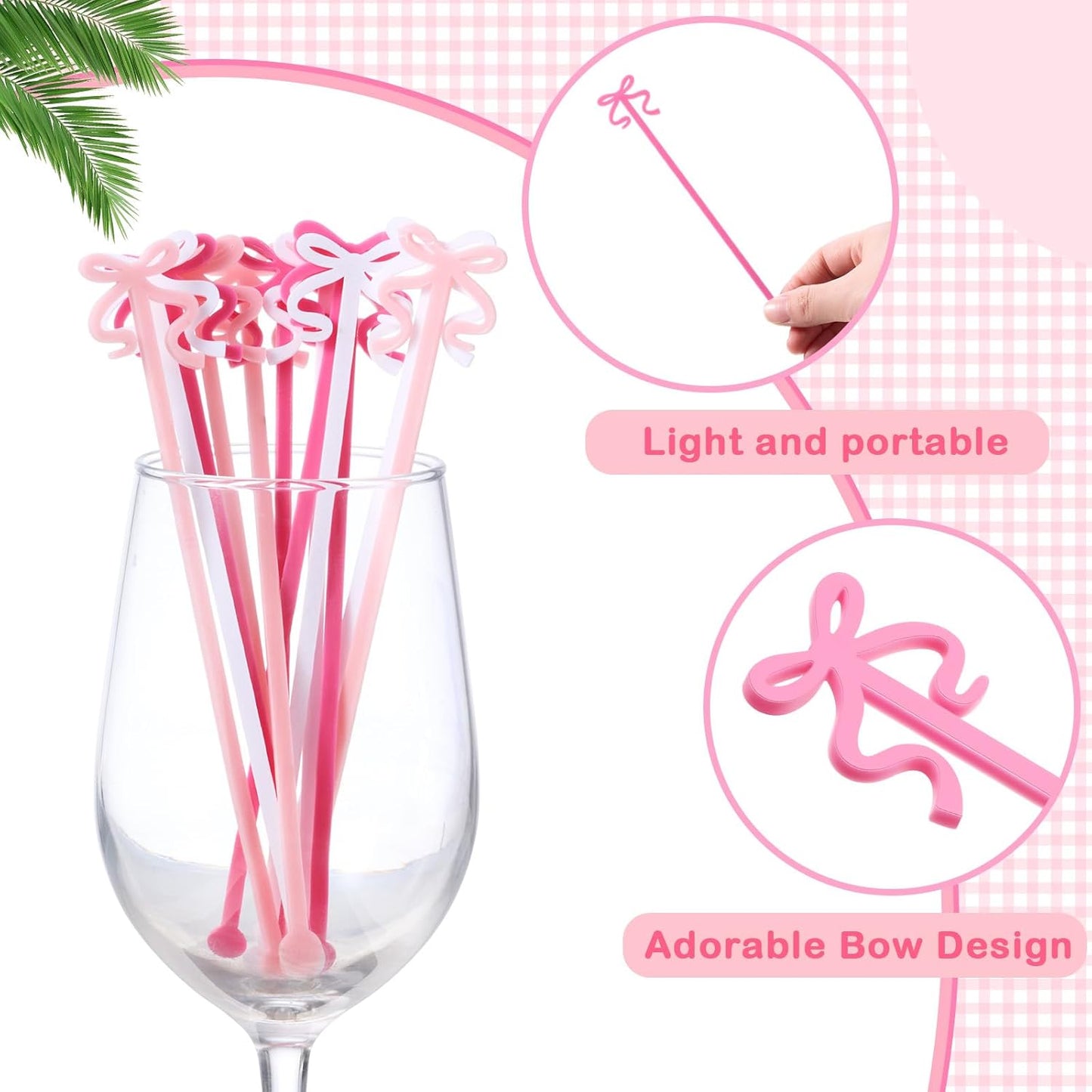 White Pink Bow Drink Stirrers Acrylic Cocktail Stirrers