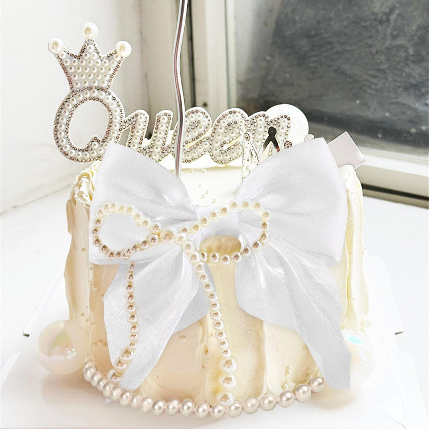 Coquette Pearl Bow Cake Decor