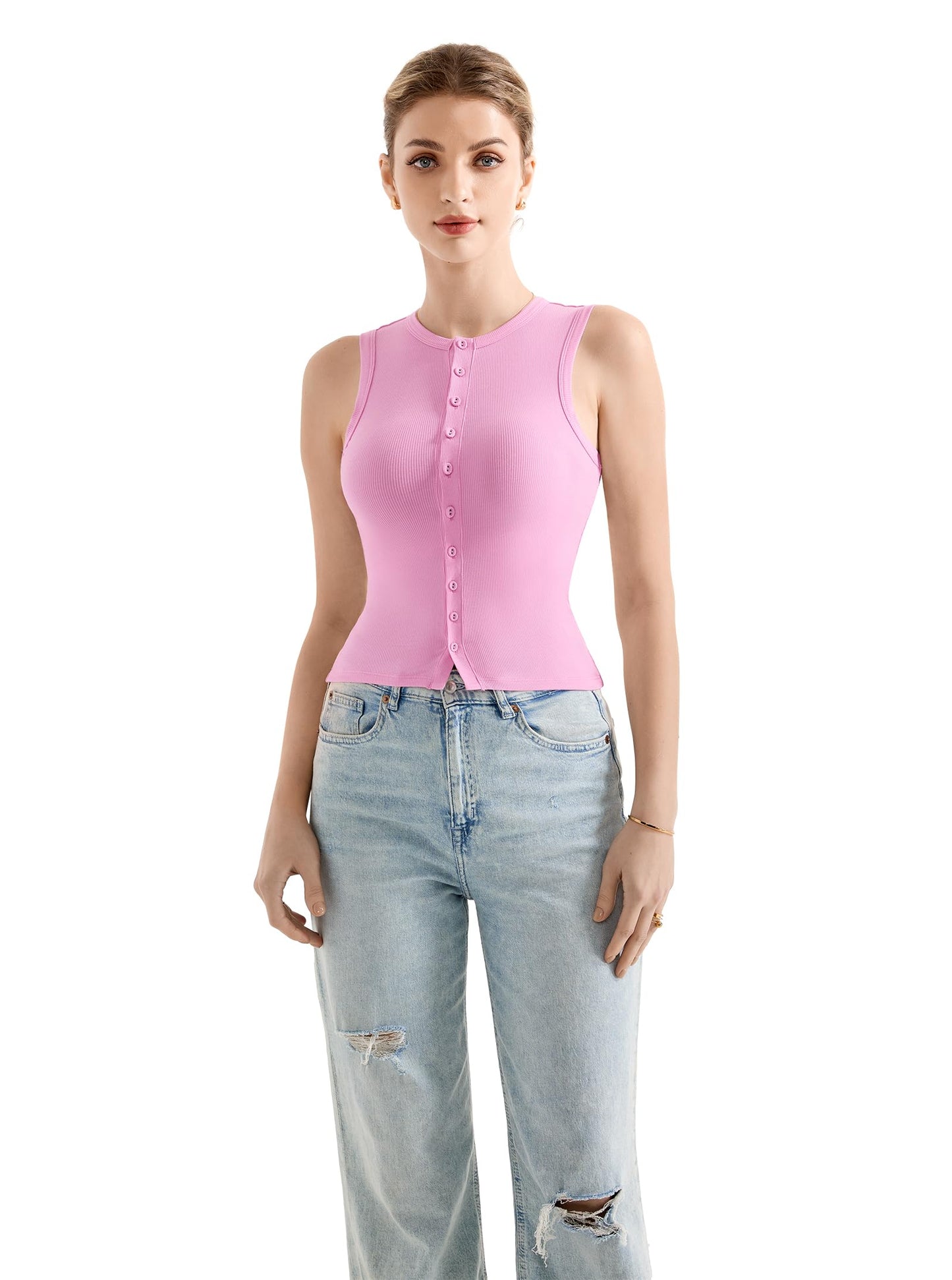 Women Button Down Tops Ribbed Sexy Vest Y2K Tank Tops