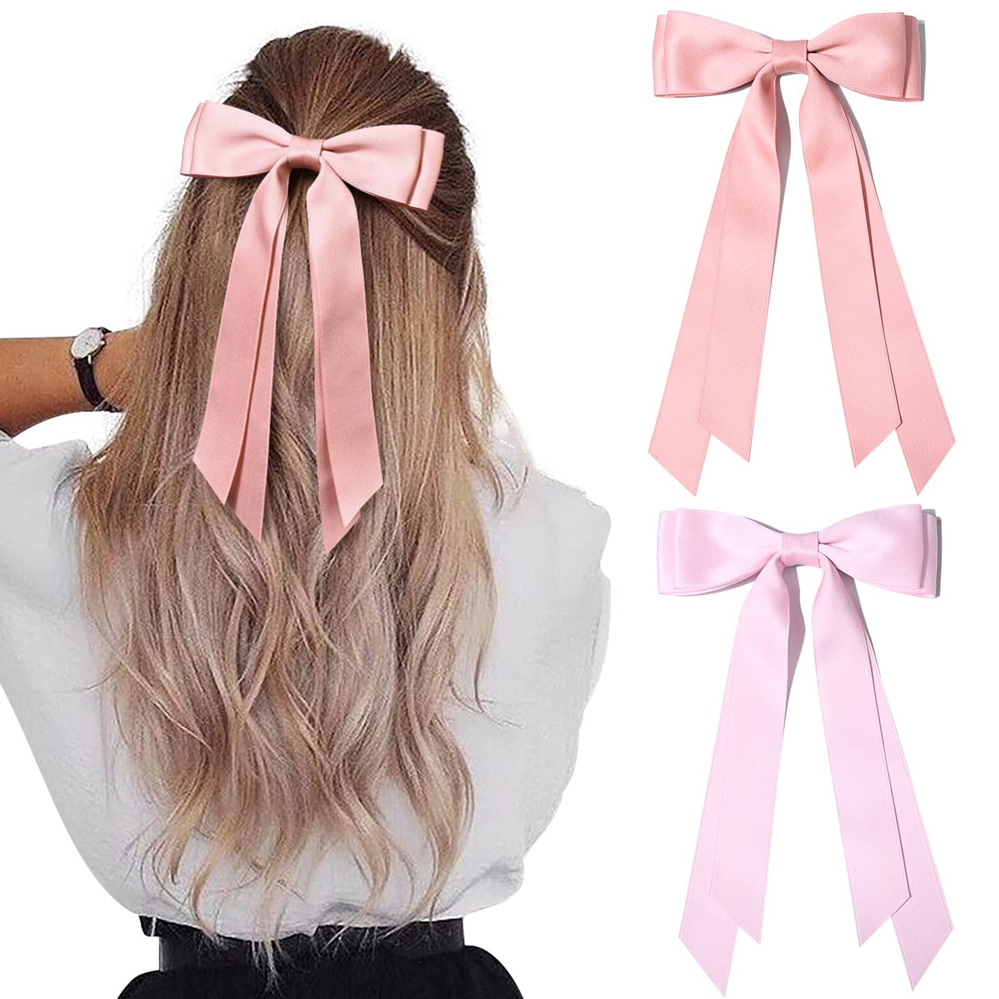 Silky Satin 2PCS Hair Bows Hair Clip - Holder Accessories Slides Metal Clips Hair Bow