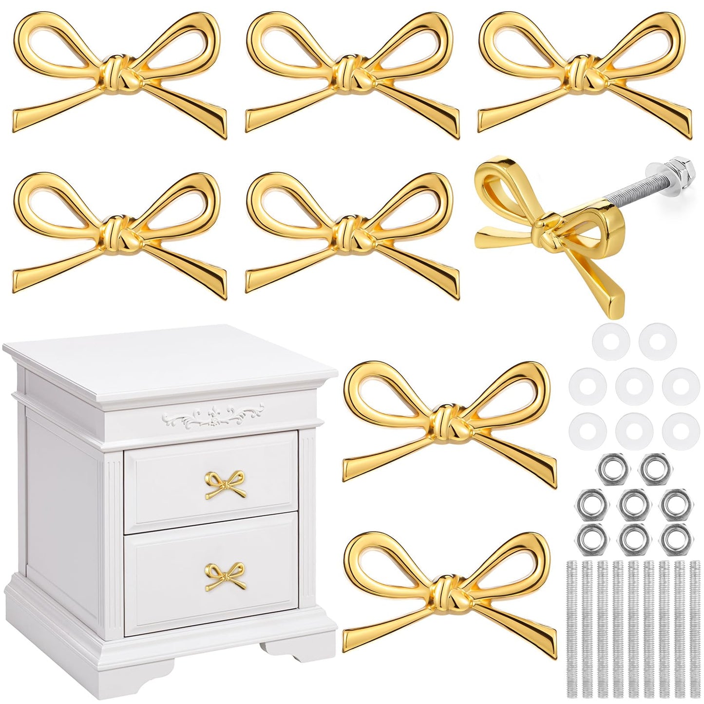 Vintage Bow Drawer Knobs - Metal Bow Dresser Knobs Handles for Dresser Gold Handles for Home Bedroom Kitchen Cabinets Hardware Cupboard (Classic Style,1.6 x 1 Inches)