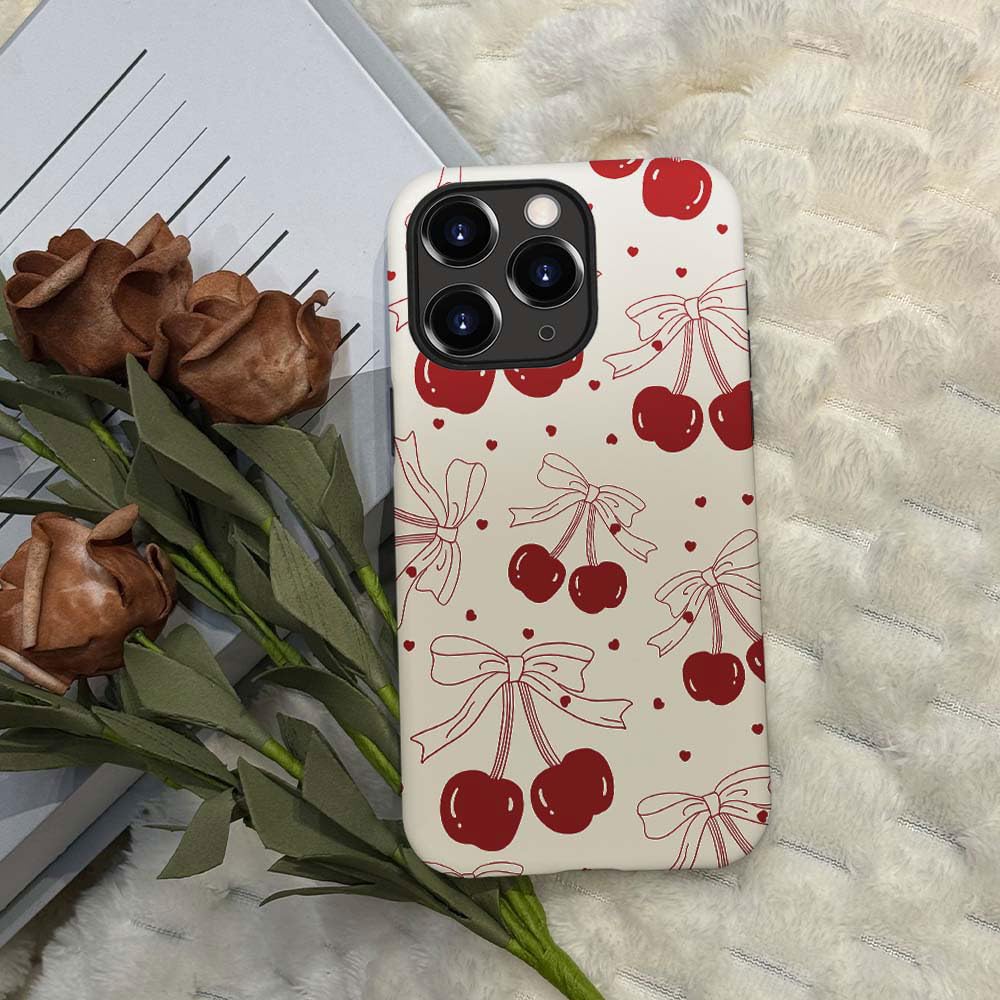 Red Cherry Bows Hybrid 2 Layer Hard Shell Silicone Protective Pattern Design for iPhone Case