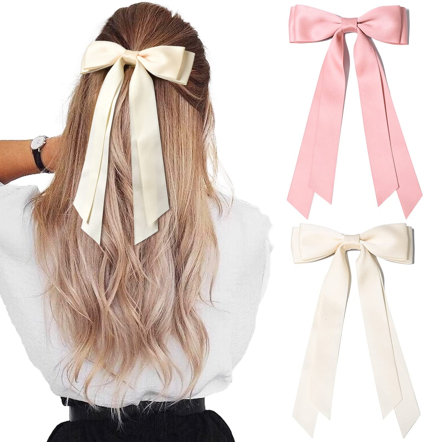 Silky Satin 2PCS Hair Bows Hair Clip - Holder Accessories Slides Metal Clips Hair Bow