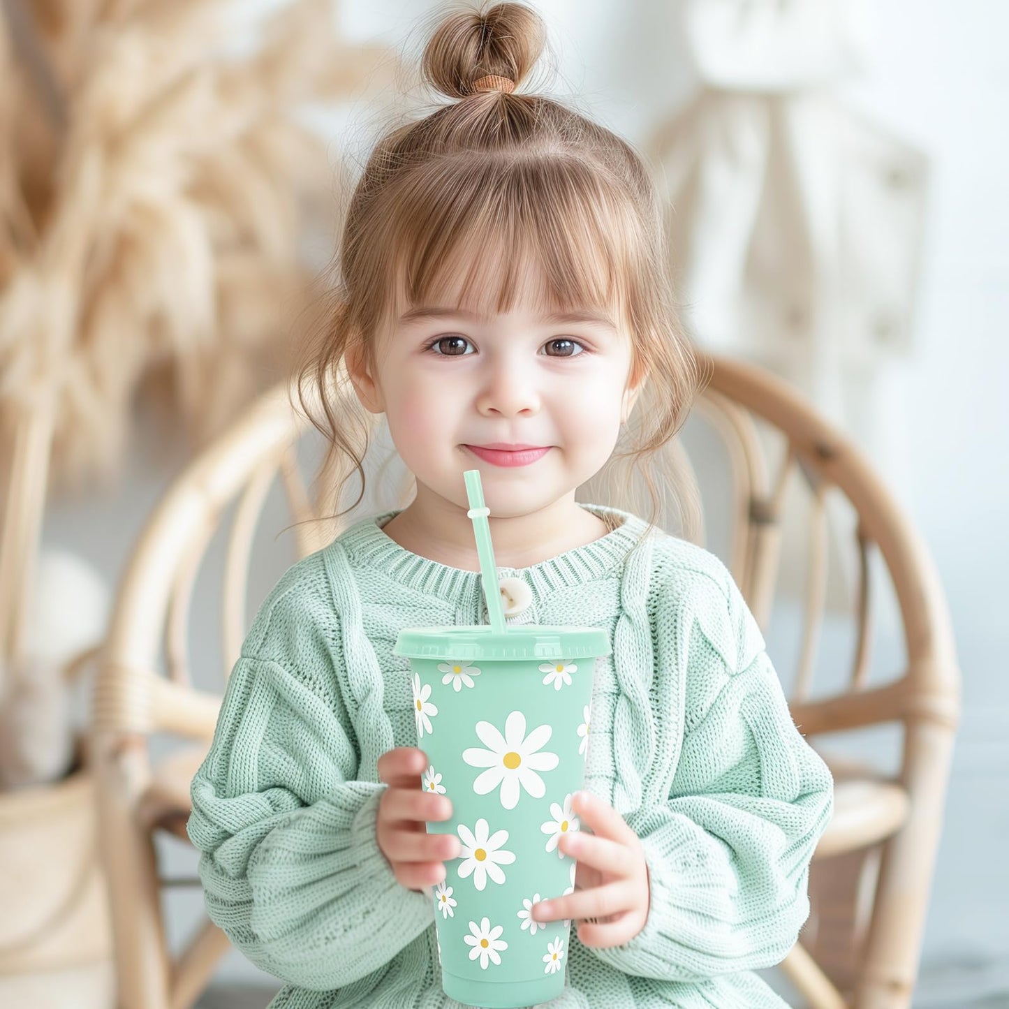 Plastic Cups with Straw and Lid Ribbon