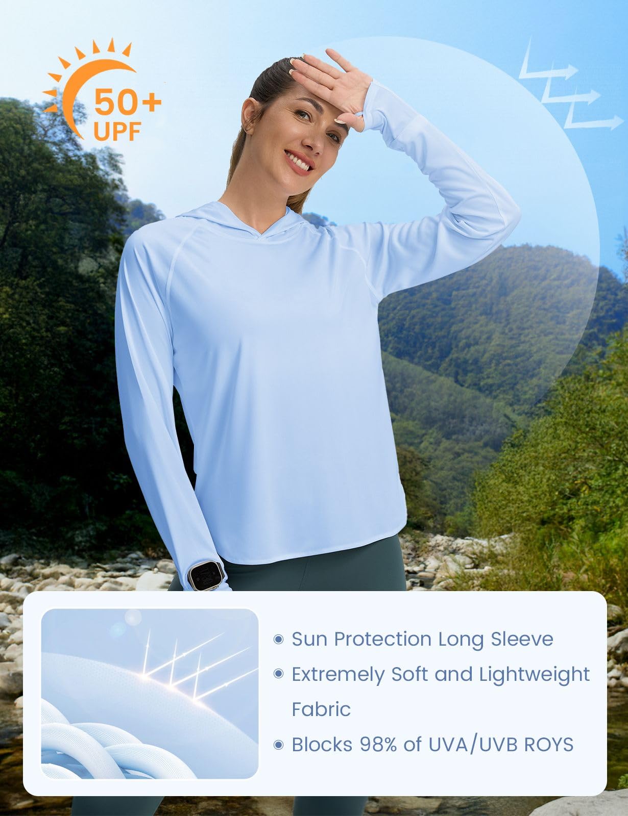 Women's UPF 50+ Sun Protection Hoodie Shirt for Outdoor Activities