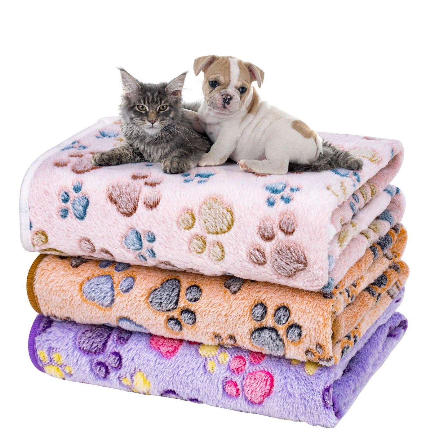 Soft Fluffy Fleece Blanket for Small, Medium and Large Dogs - Paw Print Pink Pet Blanket