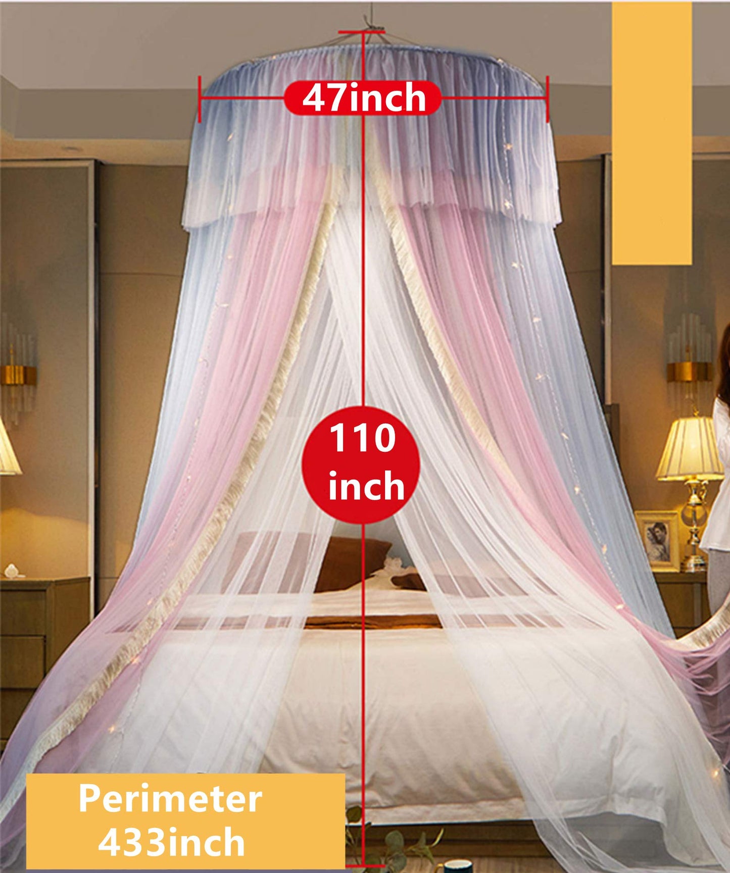 Princess Bed Canopy Bed Canopy Curtain- Double Layer Sheer Mesh Dome Bed Curtain