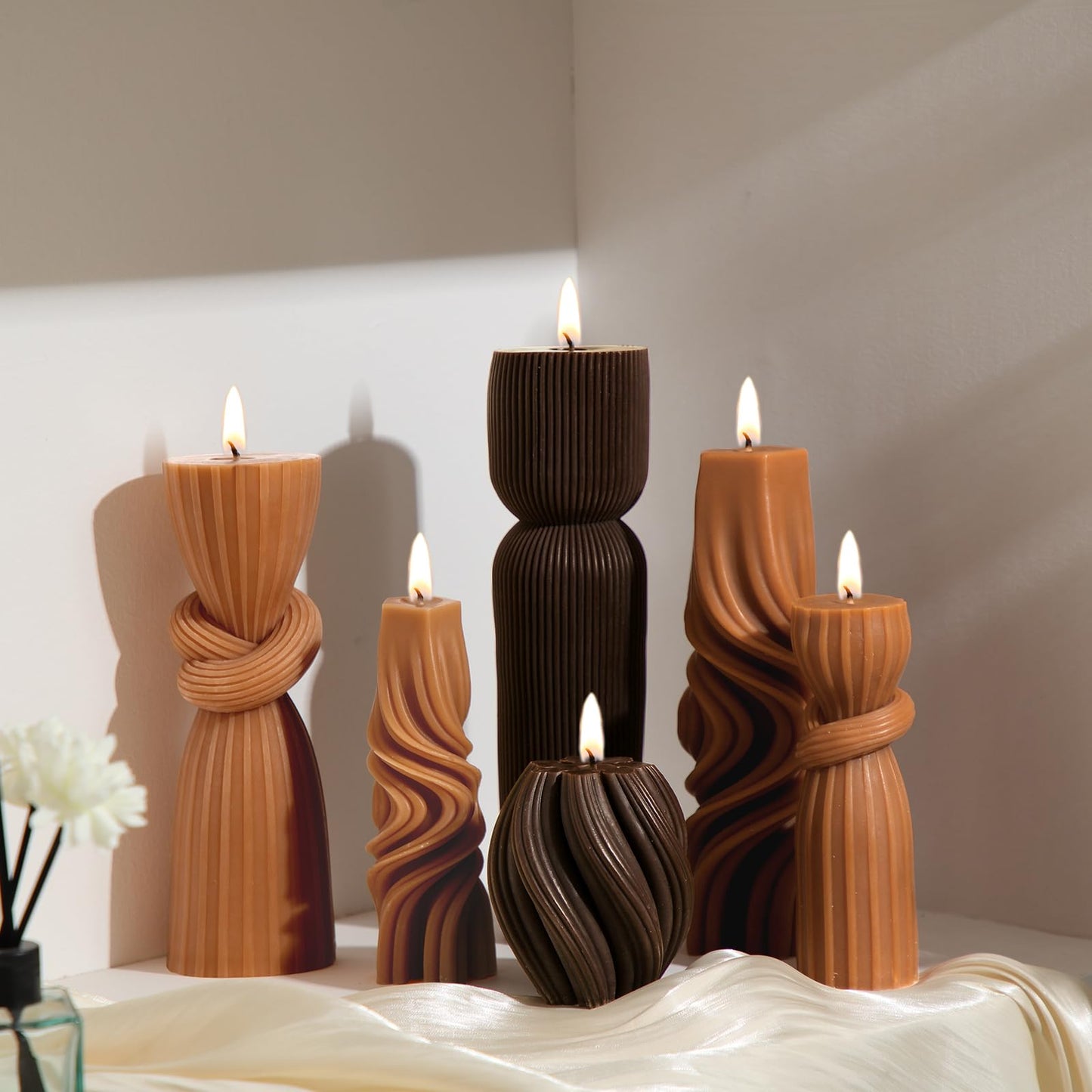 Modern Pillar Candles Ribbed Decorative Candle - Scented Ribbed Decor for Home