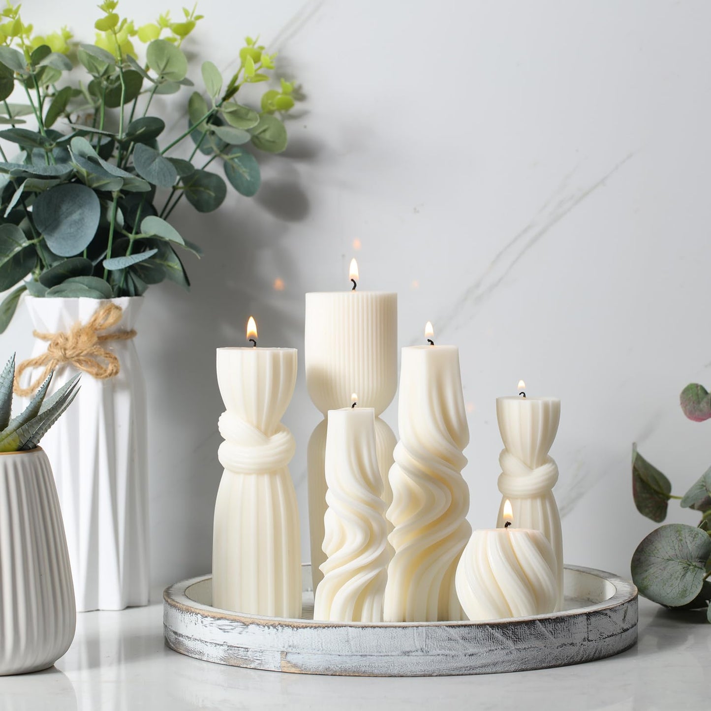 Modern Pillar Candles Ribbed Decorative Candle - Scented Ribbed Decor for Home