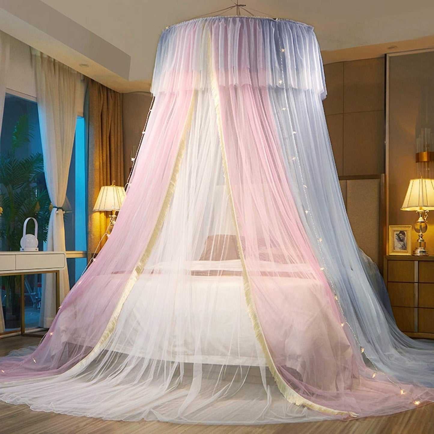 Princess Bed Canopy Bed Canopy Curtain- Double Layer Sheer Mesh Dome Bed Curtain