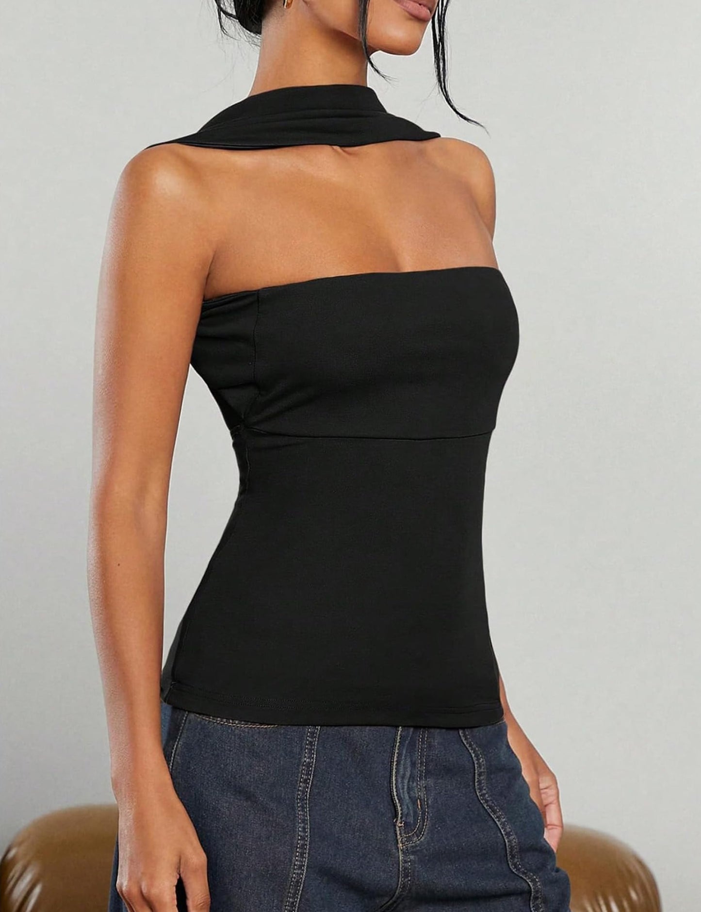 Ruched Strapless Halter Tube Top - Sexy Open Back Slim Fit Bandeau Shirt Sleeveless Off Shoulder