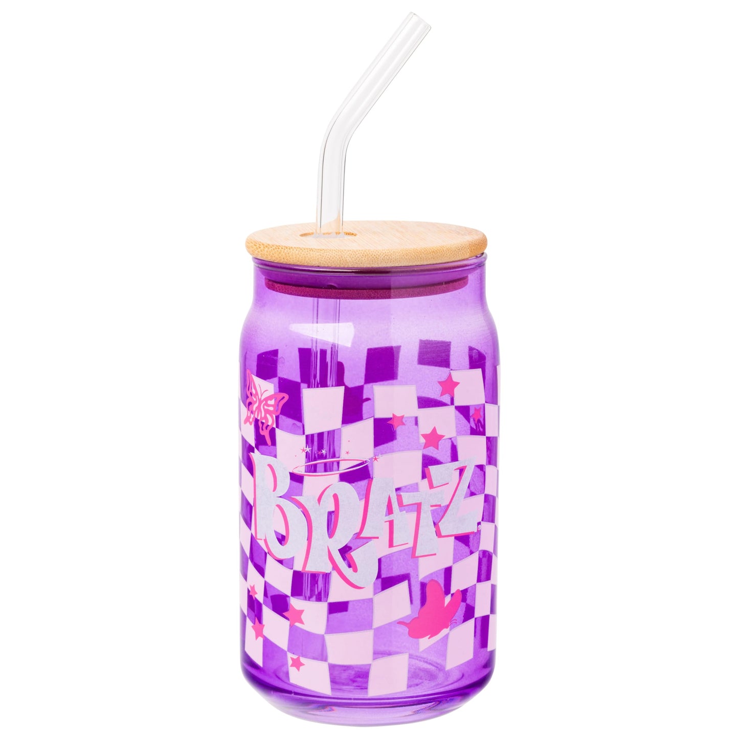 Sanrio Glass Jar Tumbler with Bamboo Lid and Glass Straw, 16 Ounces