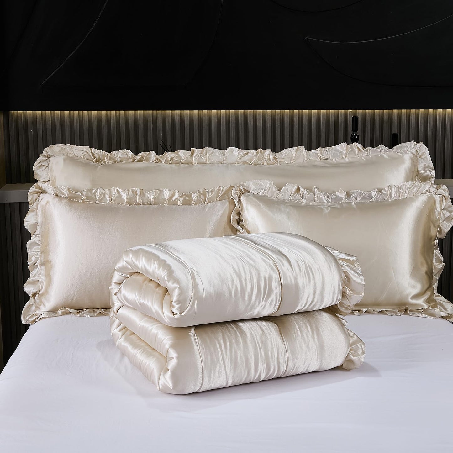 Comforter Silk Beddings - Luxury Silky Body Pillow Cover Ruffle