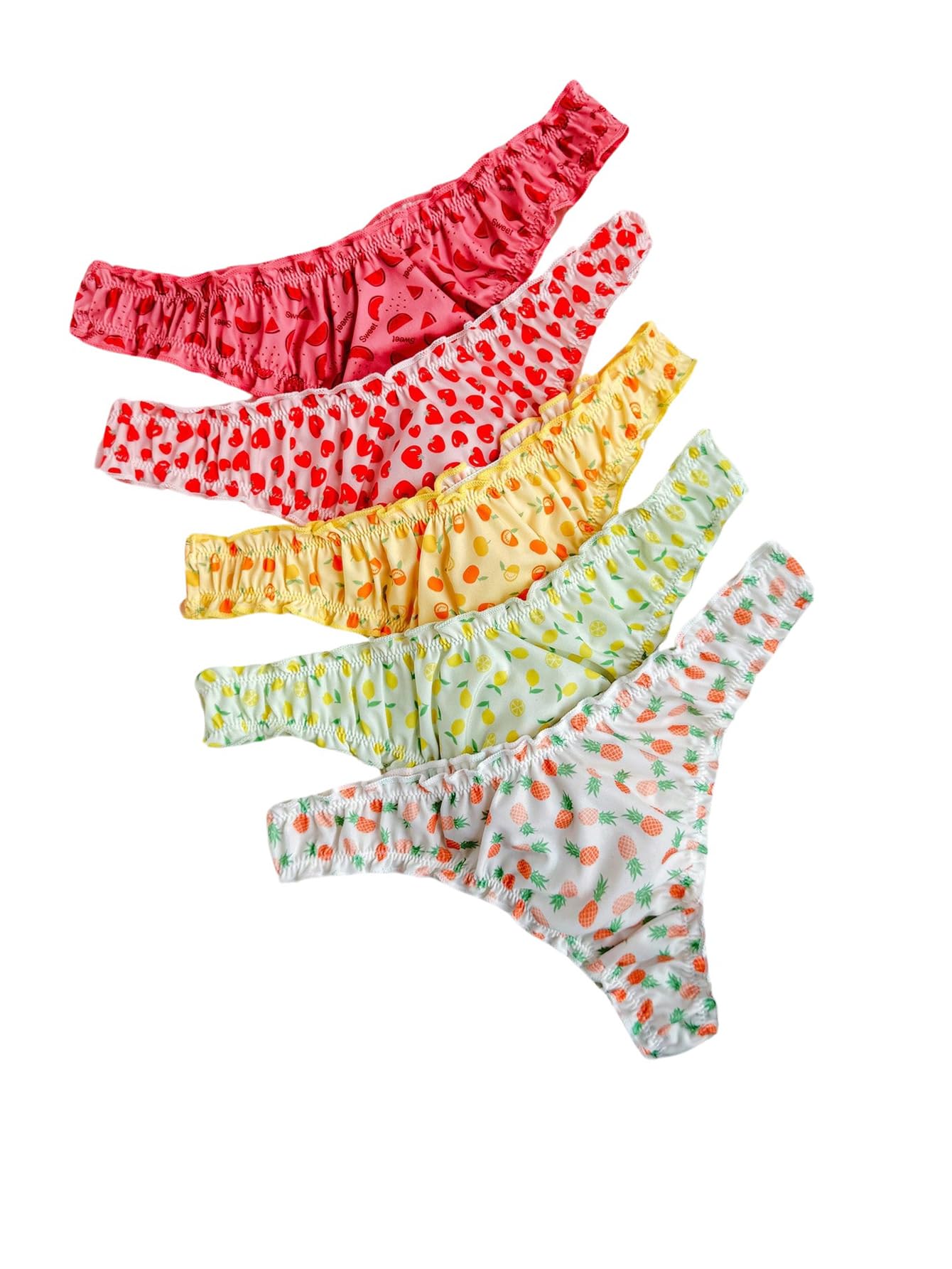 Women's 5pack Floral Print Low Rise Panty Set Frill Trim Textured Soft Underwear