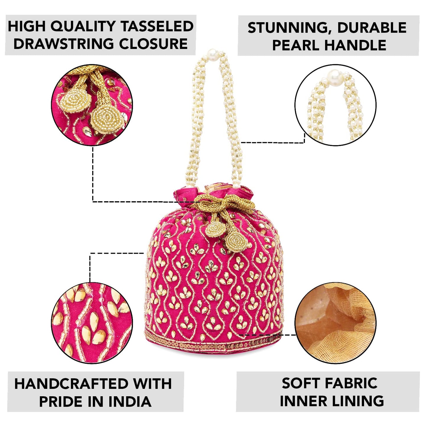 Handmade Aheli Potli Bag – Elegant Evening Wristlet & Bridal Handbag