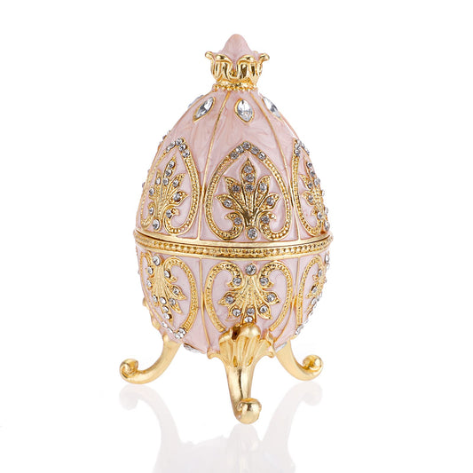 Faberge Egg Style Trinket Box, Enameled Jewelry Box Unique Decorative Metal Box