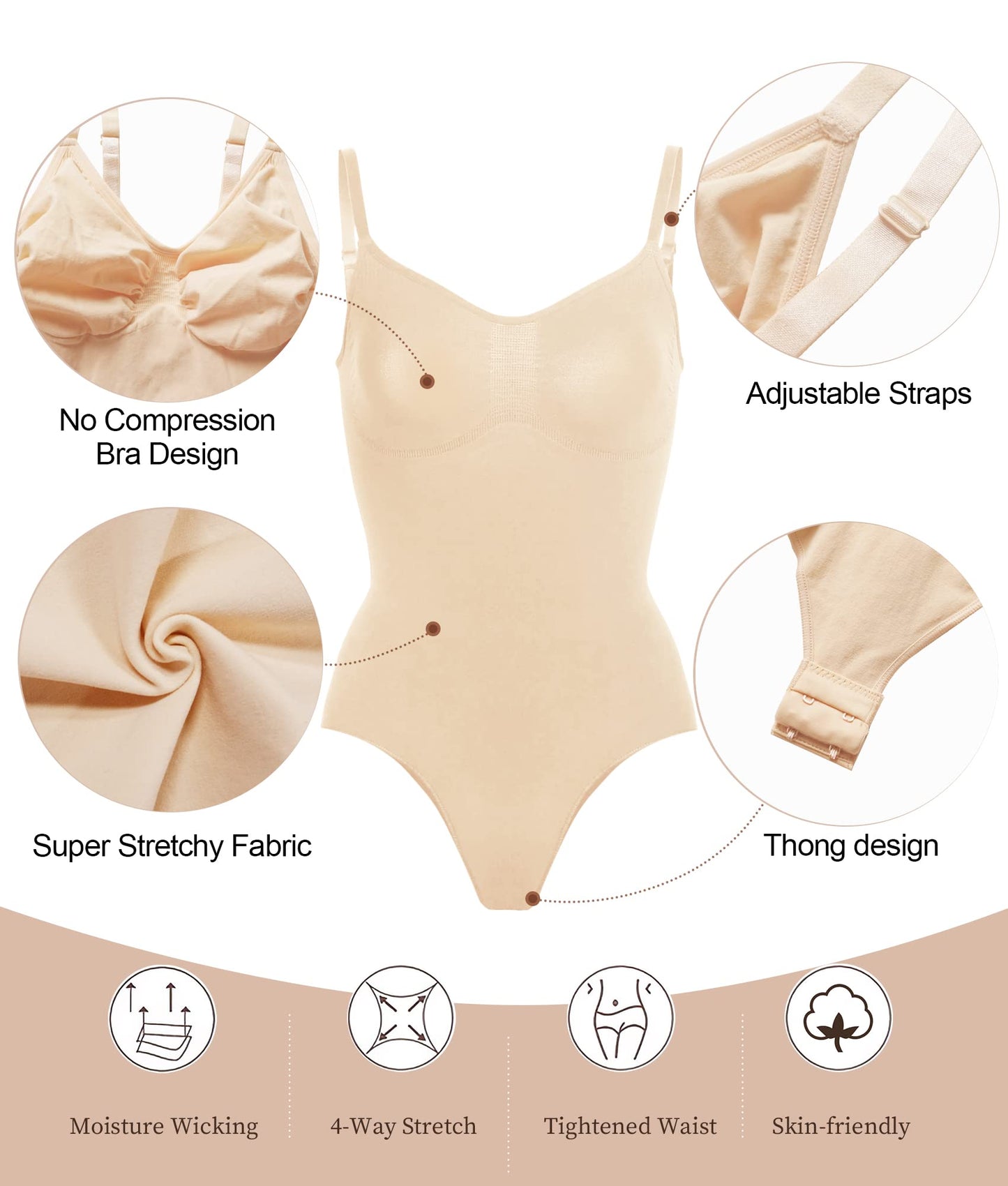 Women's Shapewear Bodysuit - Tummy Control Body Shaper Seamless Sculpting Snatched Waist Body Suit