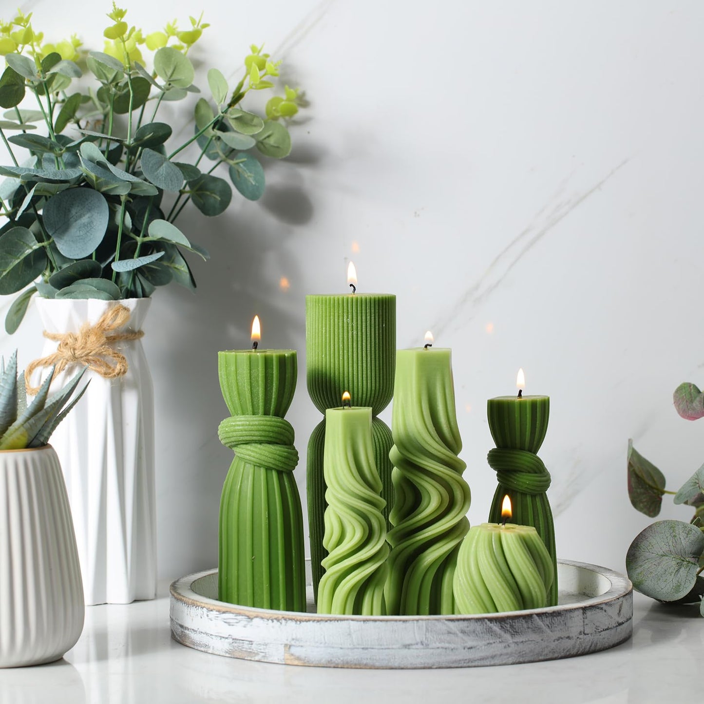 Modern Pillar Candles Ribbed Decorative Candle - Scented Ribbed Decor for Home