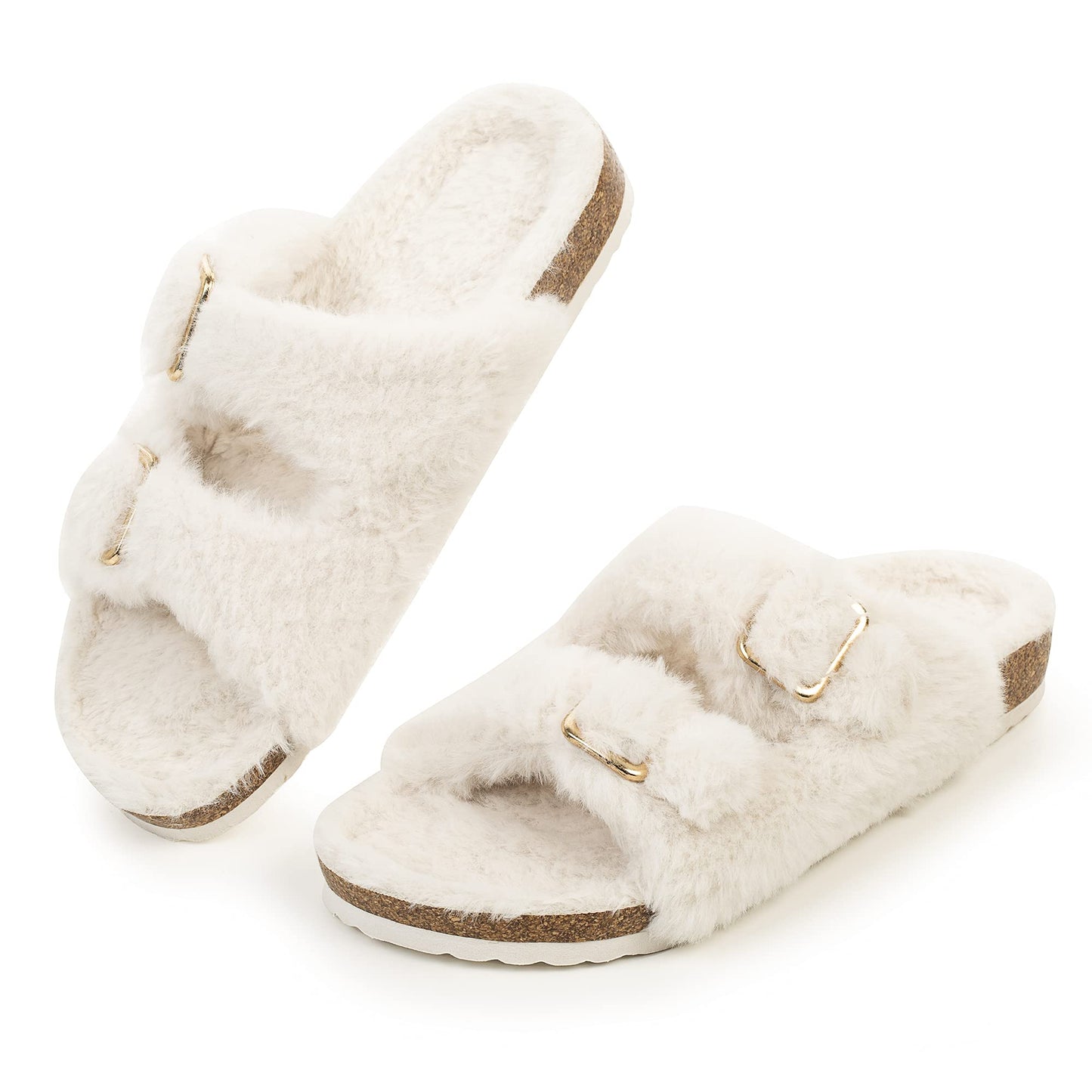 Womens Open Toe Slipper with Cozy Lining, Faux Fur Slide Sandals