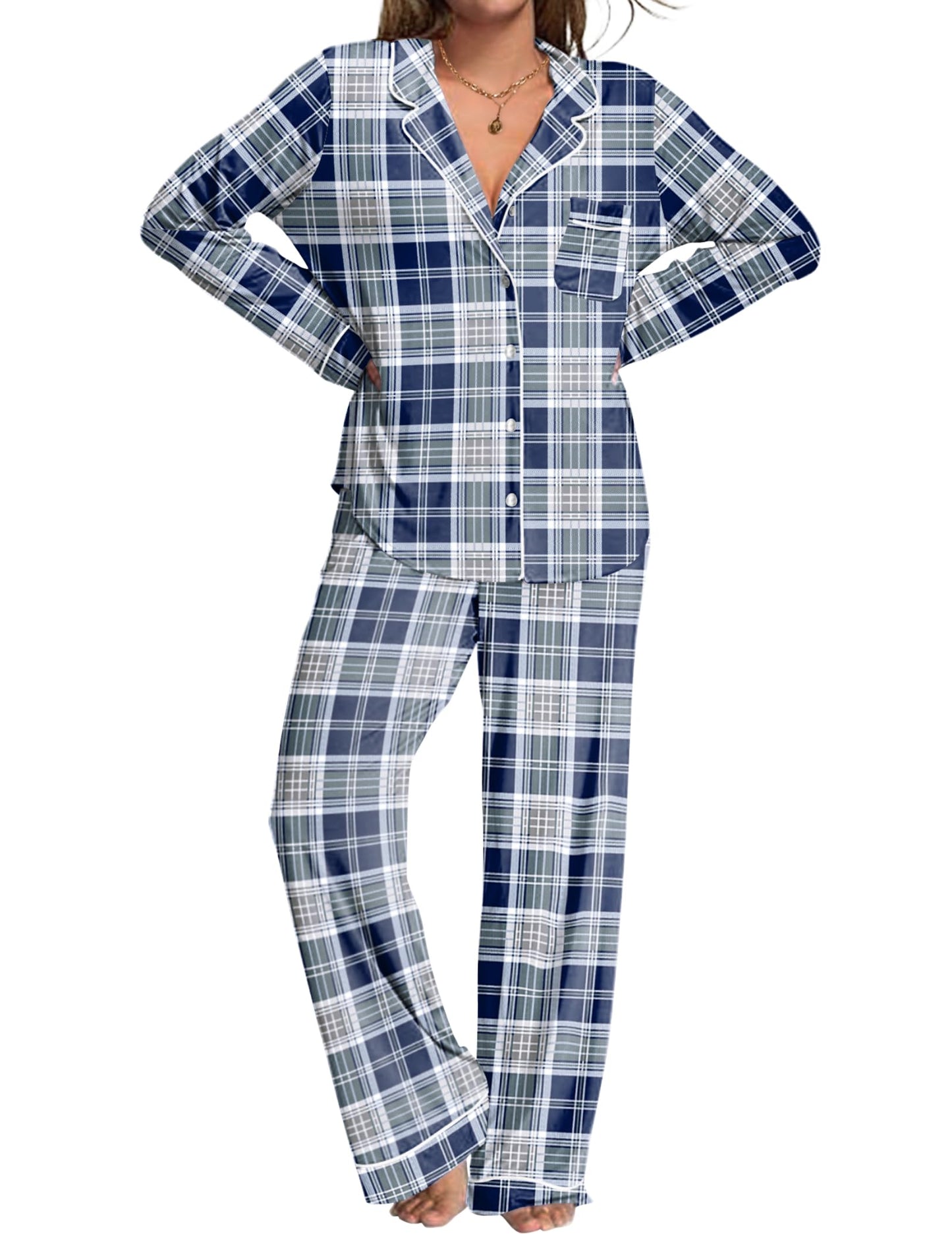 Womens Pajamas Set 2 Piece Button Down Pjs Soft Long Sleeve Top and Pants Sleepwear Set Lounge Sets