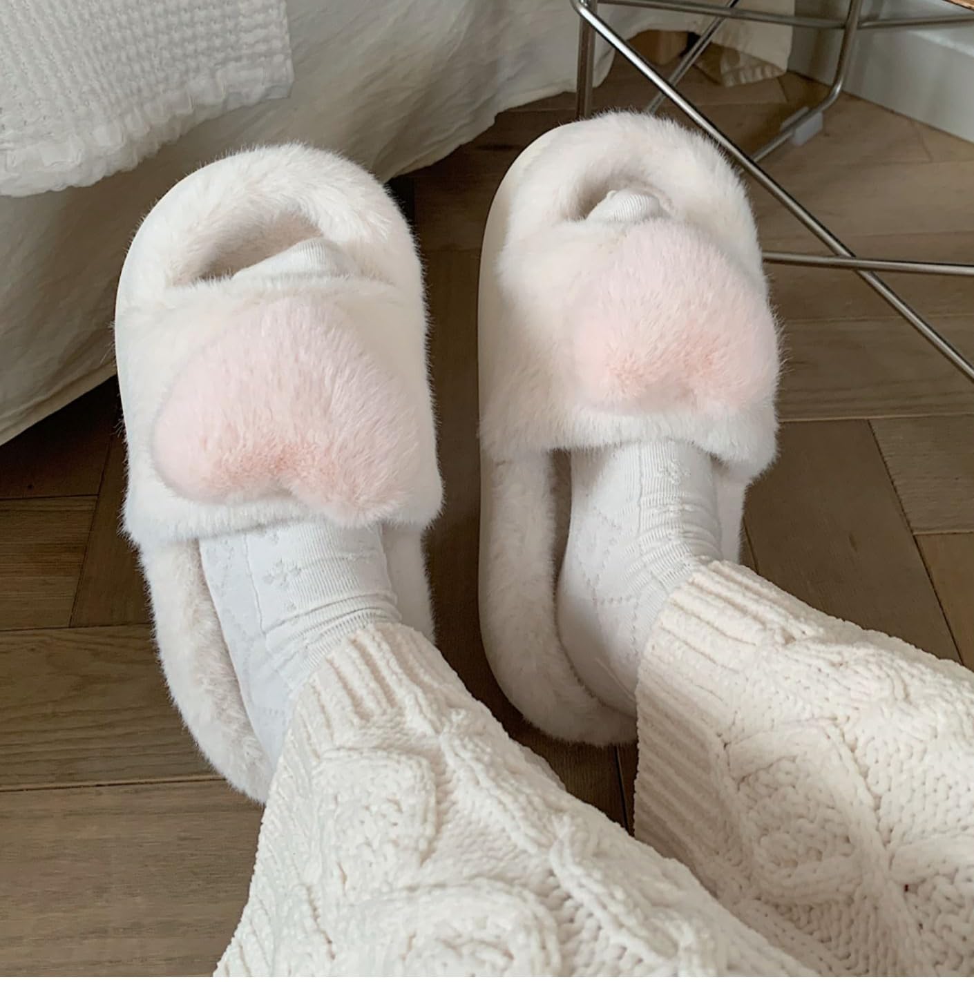 Coquette Aesthetic Slippers Cute Slippers Kawaii House Slippers Heart Fluffy