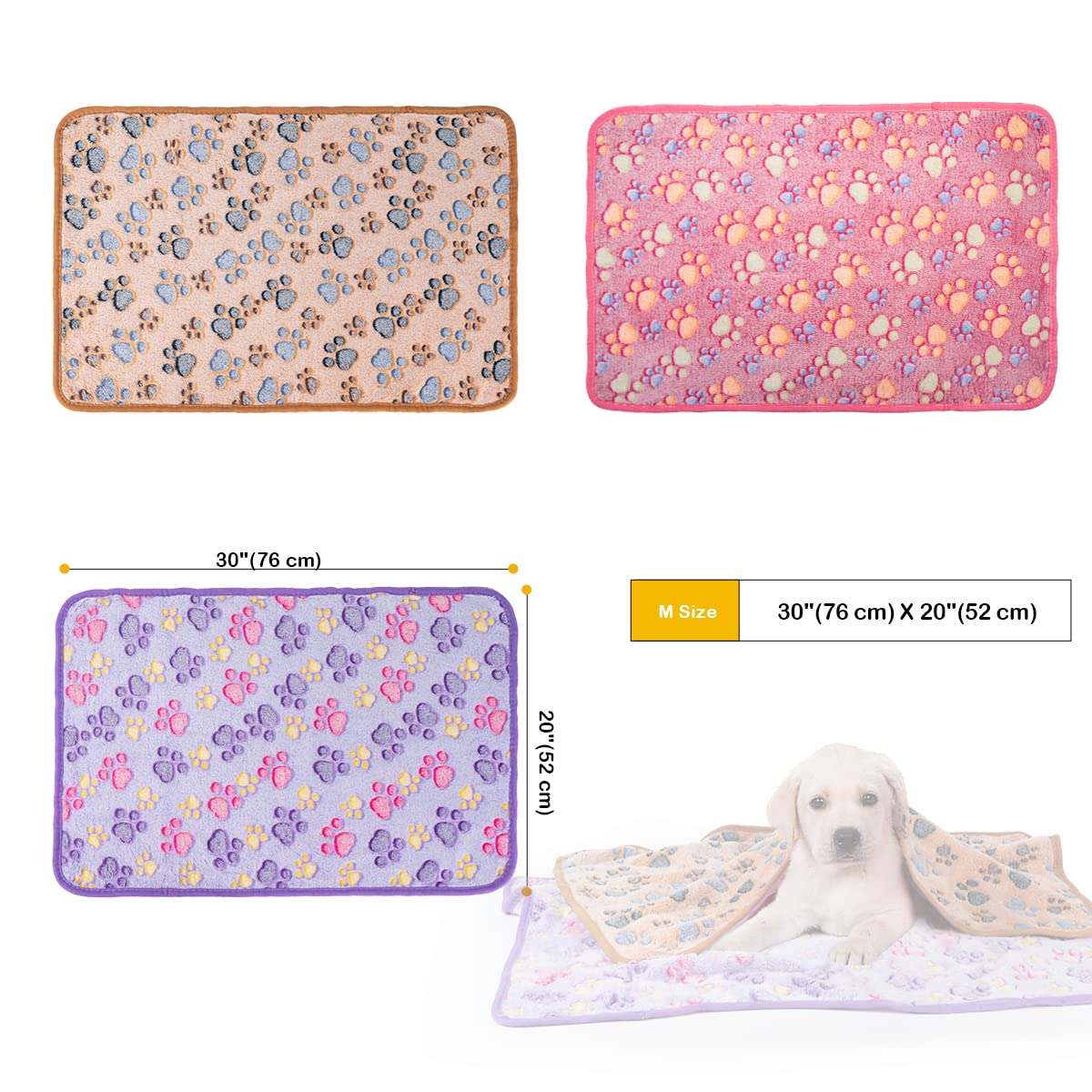 Soft Fluffy Fleece Blanket for Small, Medium and Large Dogs - Paw Print Pink Pet Blanket