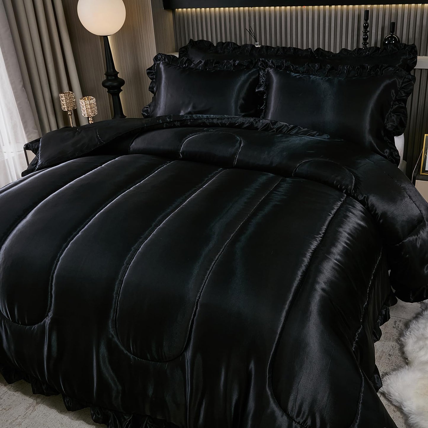 Comforter Silk Beddings - Luxury Silky Body Pillow Cover Ruffle