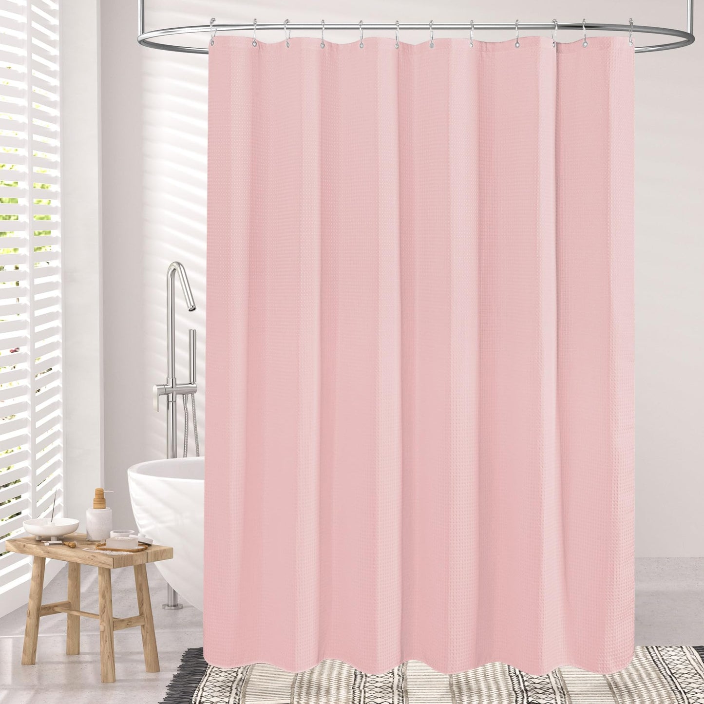 Waffle Shower Curtain - Fabric Shower Curtain Heavy Duty Hotel Quality Bathroom Shower Curtains, 72 x 72 Inches