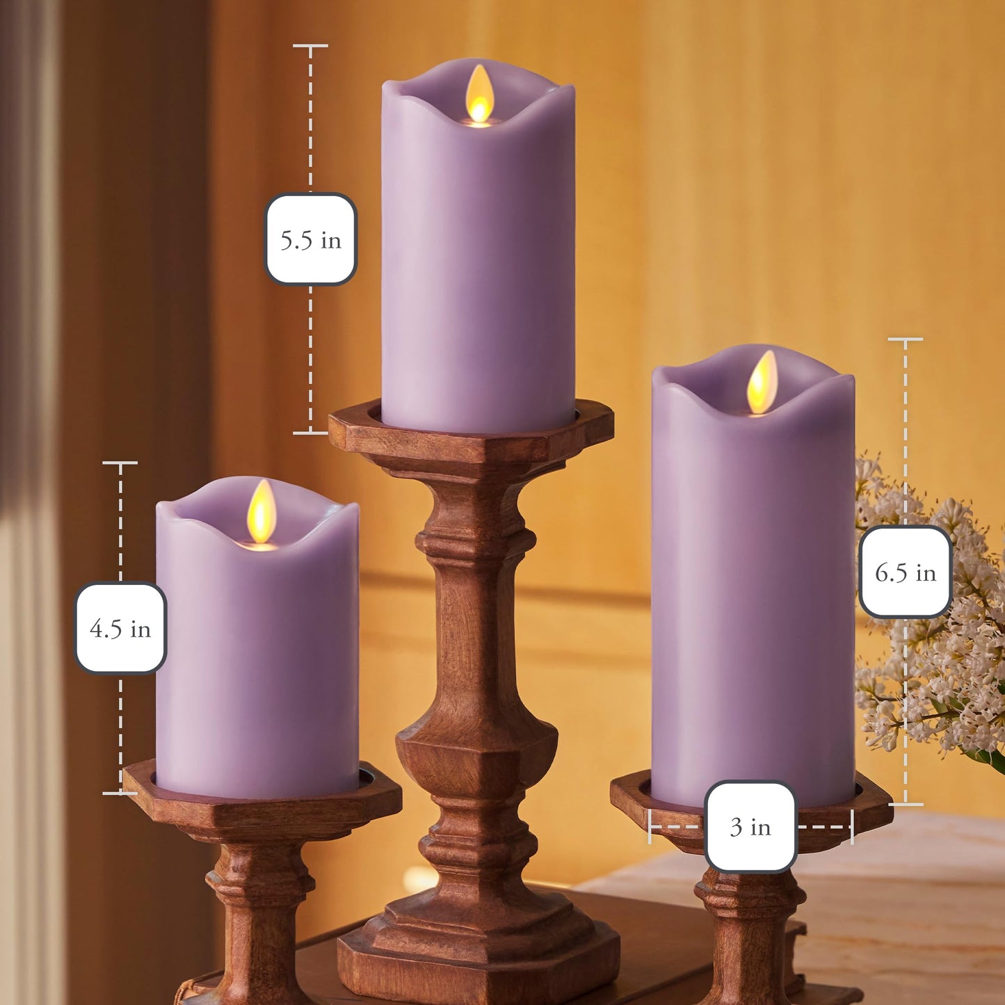 Flameless LED Flickering Battery Candle Moving Flame Pillar, Melted Edge, Real Wax Smooth Finish