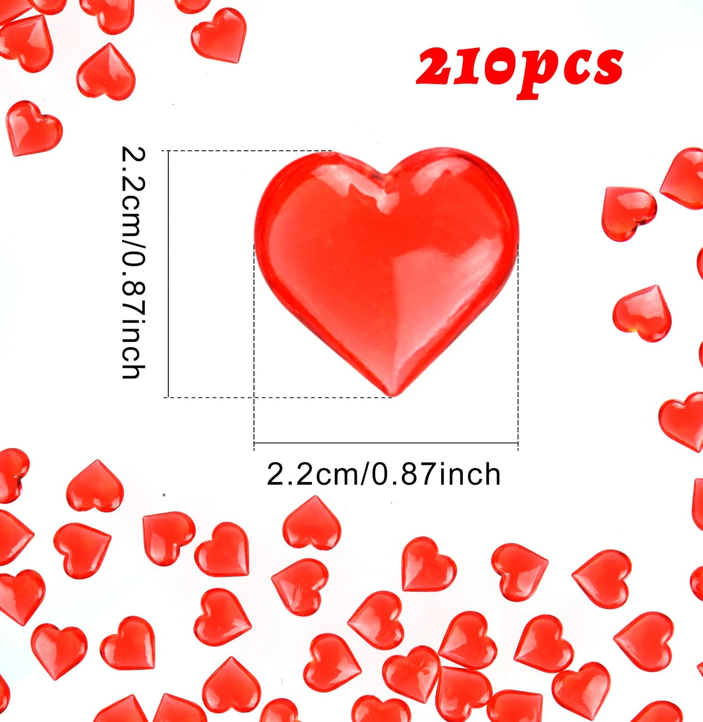 Red and Pink Acrylic Heart Shaped Gems for Valentine's Day and Wedding Decorations 210-Piece