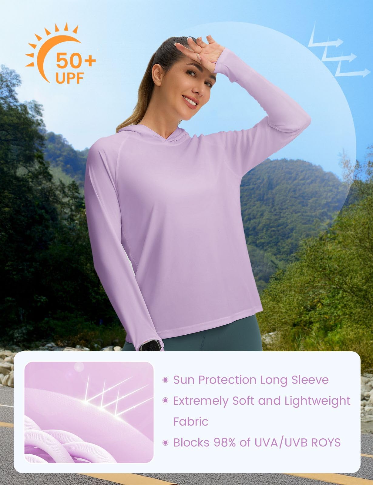 Women's UPF 50+ Sun Protection Hoodie Shirt for Outdoor Activities