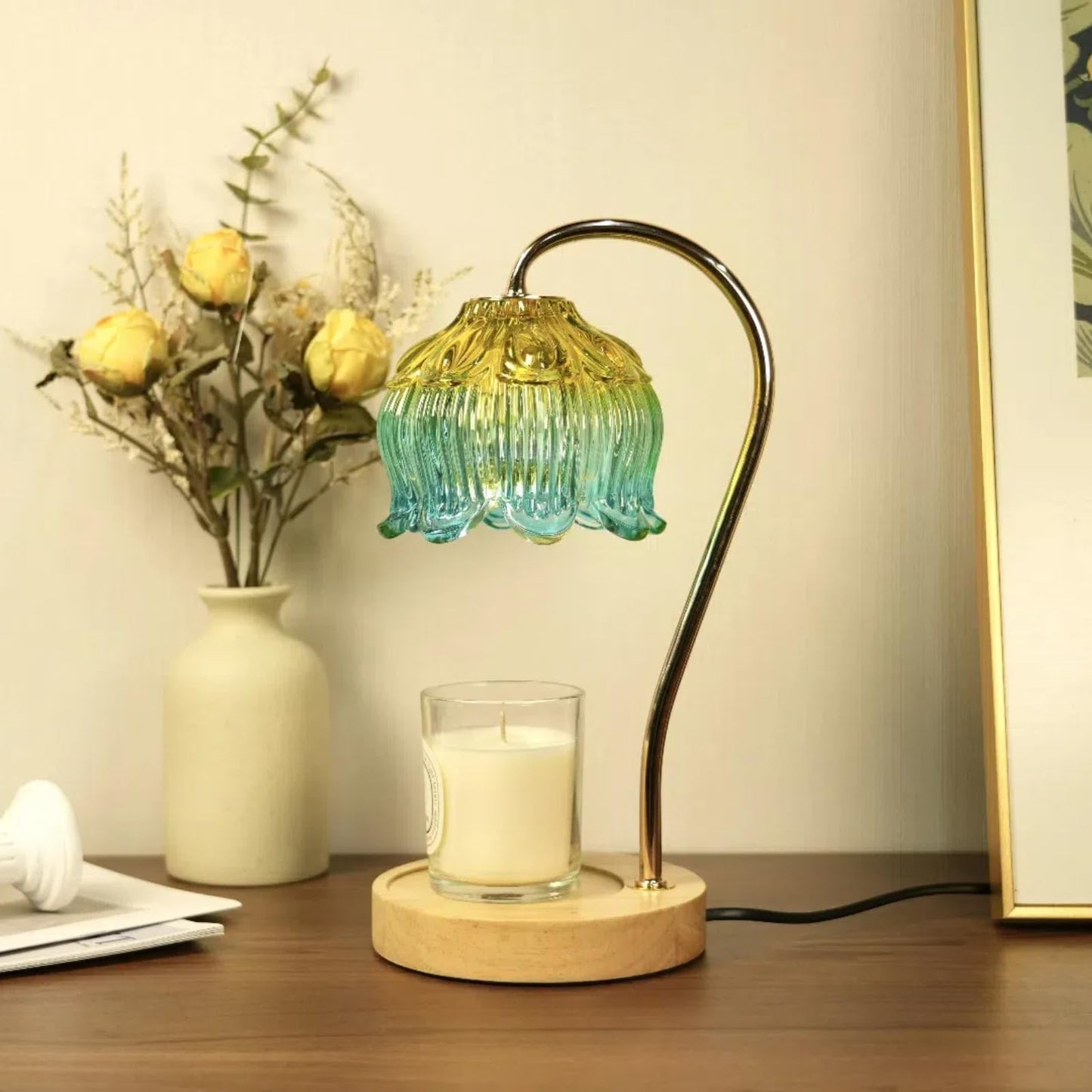 Dimmable Flower Candle Warmer Lamp with Timer & 4Bulbs